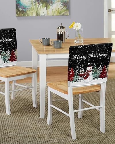 Vista 115 de Fundas para sillas navideñas de muñeco de nieve negro, 4 piezas, fundas traseras de comedor, fundas para árbol de Navidad, protectores extraíbles