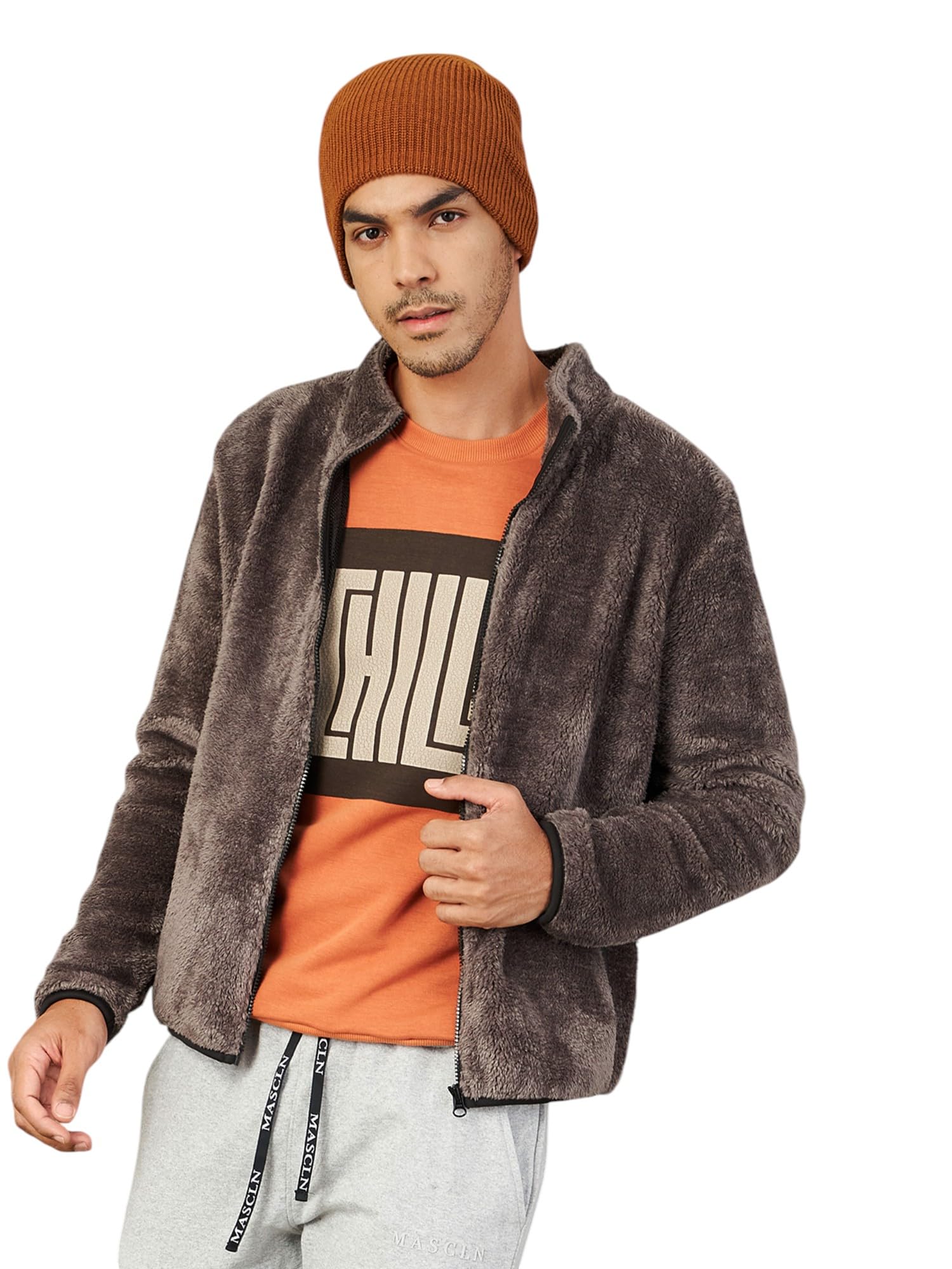 SASSAFRAS Charcoal Grey Fur Contrast Zipper Jacket in grey