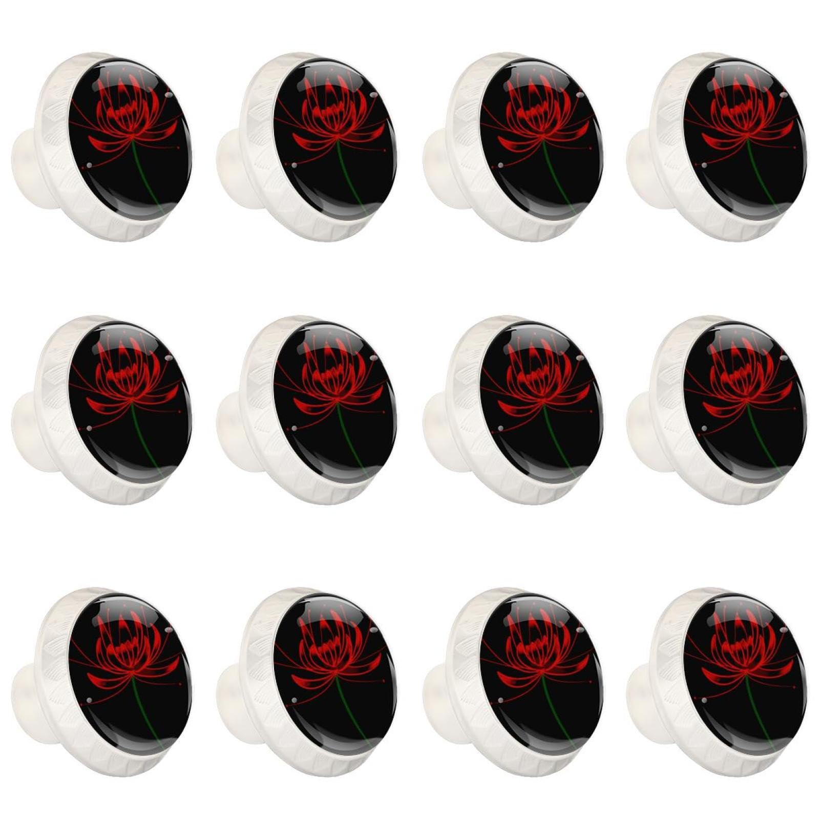 Boutons de tiroir en cristal d'exception avec fleur rouge, quincaillerie haut de gamme