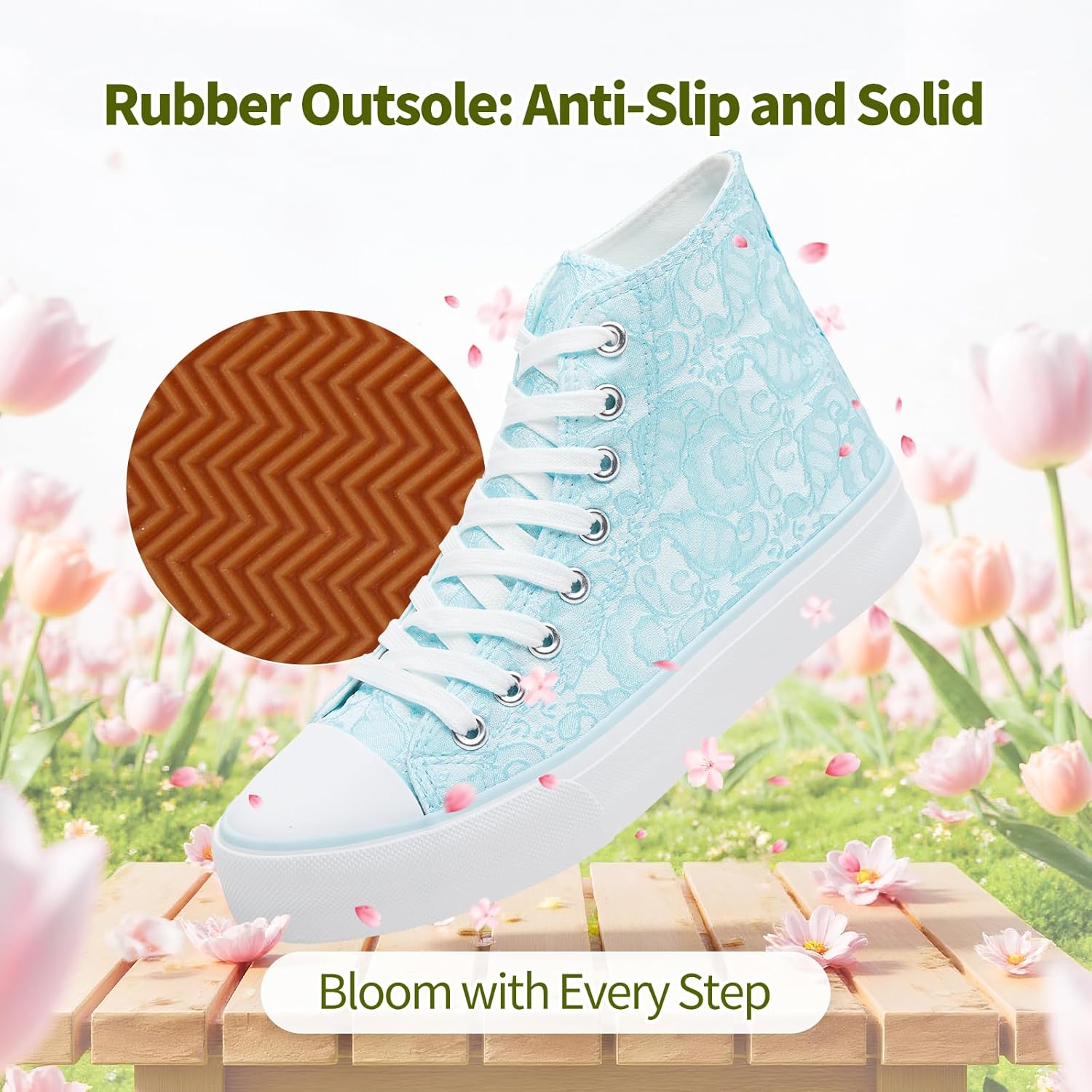 BENPAO Women's High Top Canvas Sneakers, Floral Embroidered Fashion Tennis Shoes - White Breathable Casual Walking Shoes - Image 5