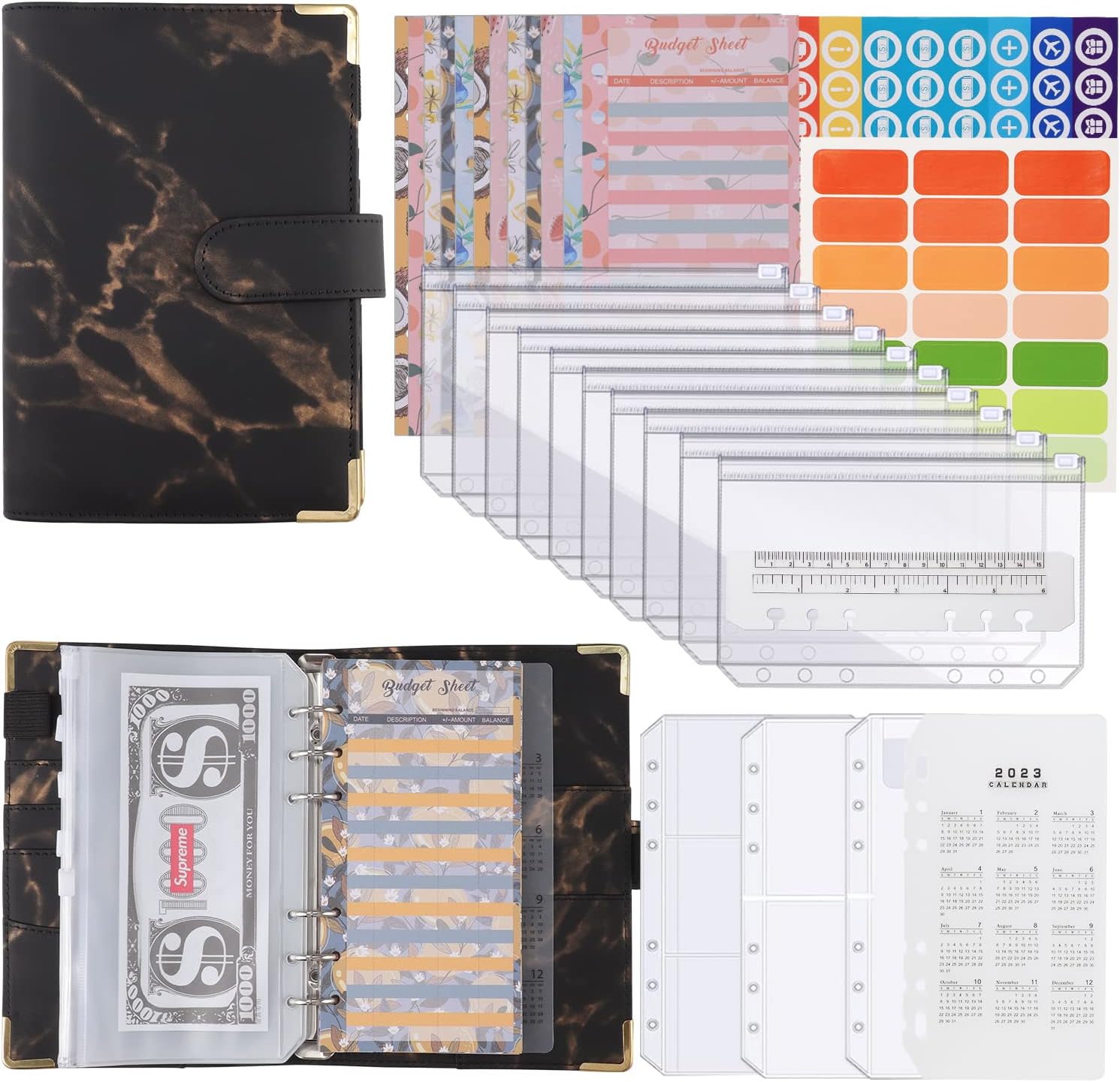 Budget Planner, Budget Binder Ringbuch A6 mit Lineal 2023