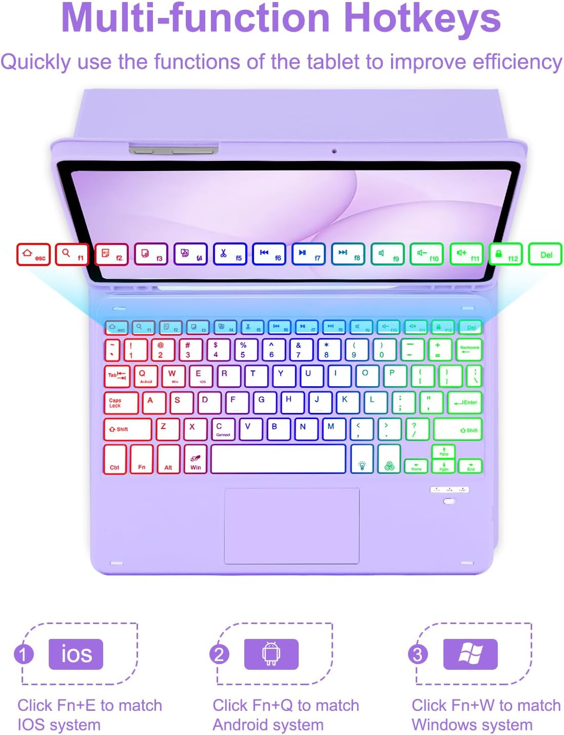 Touchpad Keyboard Case for Samsung Galaxy Tab A11 Plus/A9 Plus 2025/2023 11 inch, 7-Color Backlight Type-C Charging Keyboard with Pencil Holder Cover Fit Tablet A11+/A9+ (Purple)