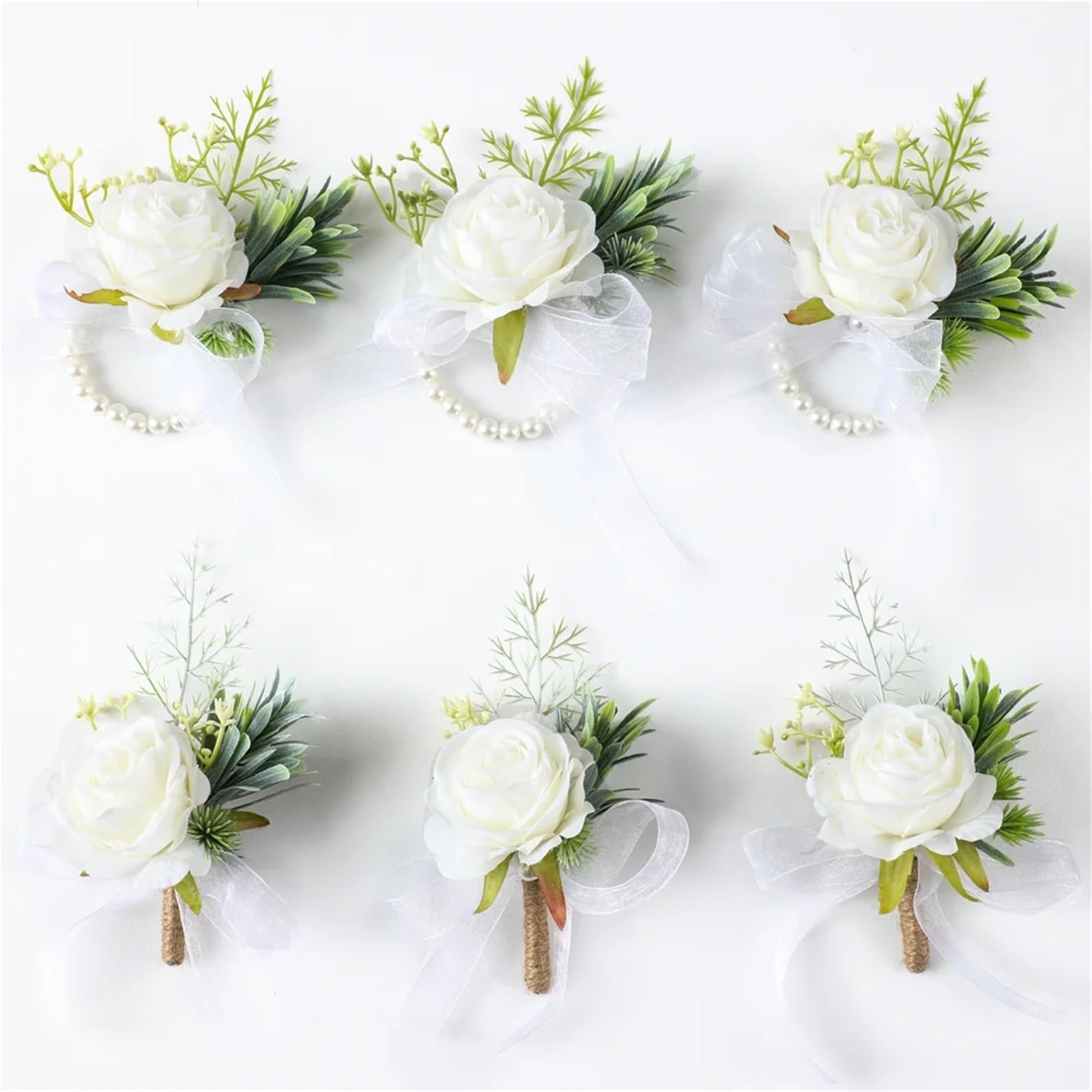 EEfpxwtz Prom corsage wrist flower， WeddingChestFlowerGroomBrBrsmaidWristCorsageAccessoryRoseRibbonSimulationWreaths6pcs(6pcs-mix)