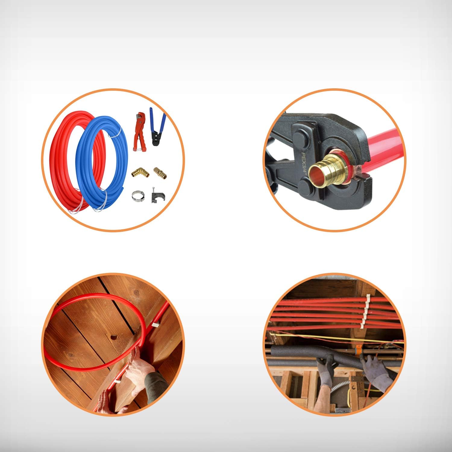 SUNGATOR 60-Pack 3/4 Inch PEX Cinch Clamp Rings, Stainless Steel Crimp Rings for PEX Tubing Pipe Connections with 20-Piece J-Hook Nails in a Storage Box