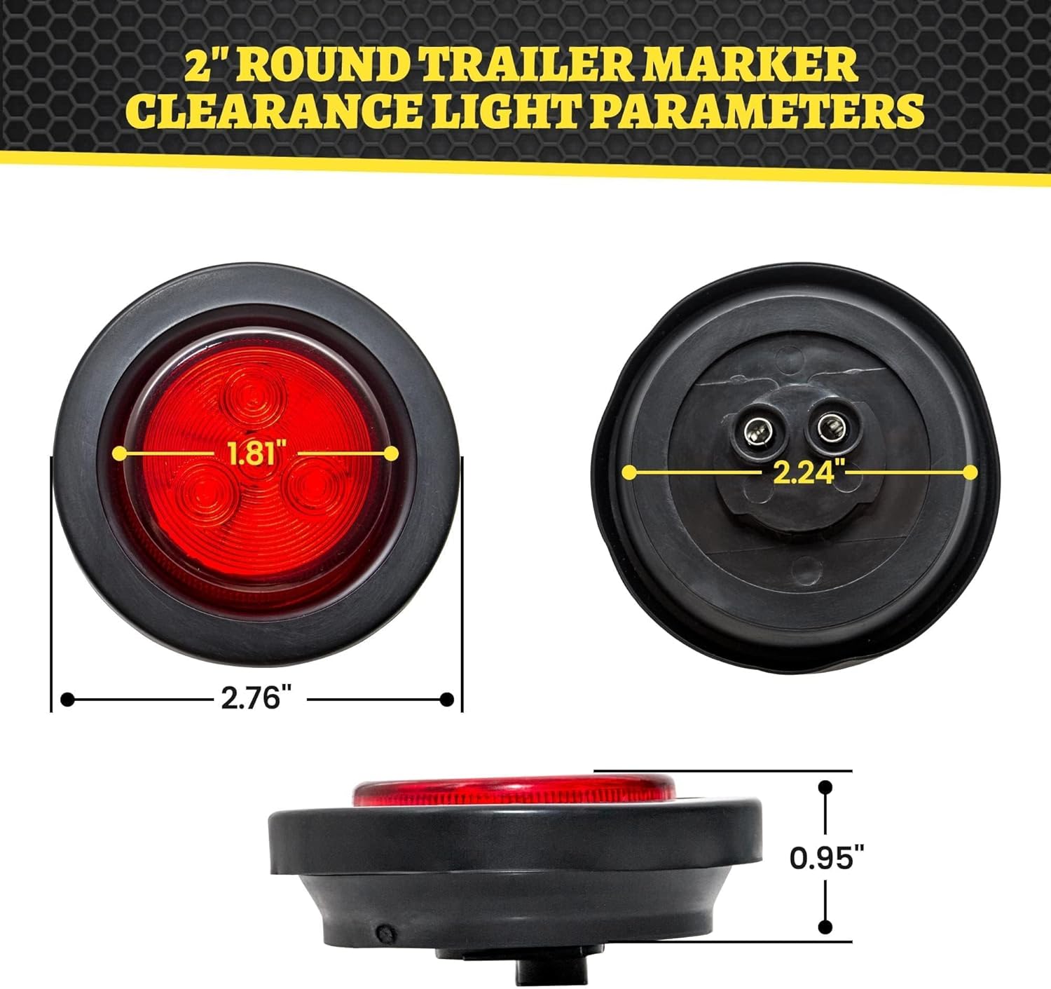 Oyviny 10PCS 2 Inch Round Red LED Side Marker Lights, Flush Mount Waterproof 2" Clearance Lights for 12V Semi Truck Trailer Tractor RV Camper Vans Motorcycles