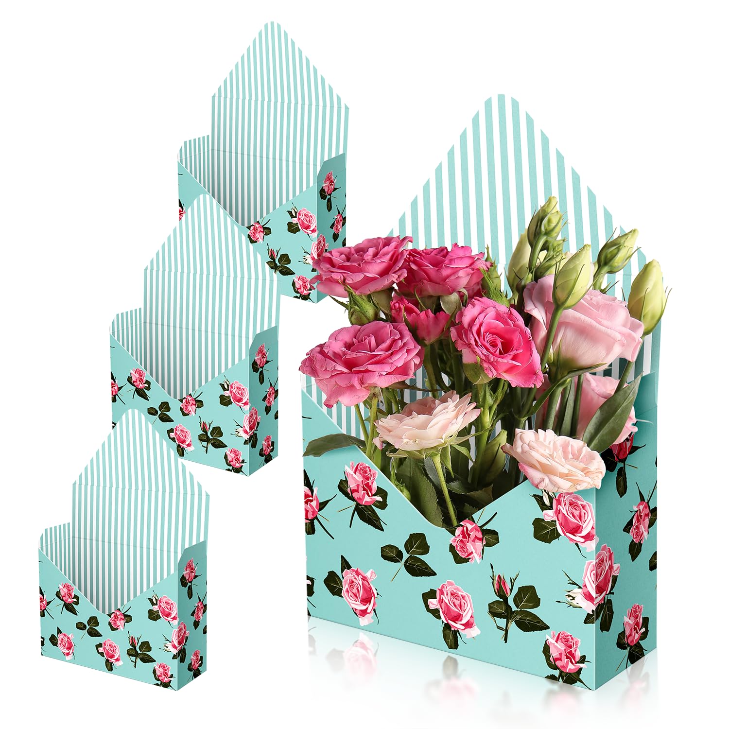 Lyforpyton Blue Mother's Flower Arrangement Gifts Boxes , Envelope Gift Box For Flowers , Foldable Decorative Bouquet Packaging Paper Box, Suitable for Flower Shop , Wedding , Party , Birthday , Valentine's Day and Mother's Day（4 Pcs )