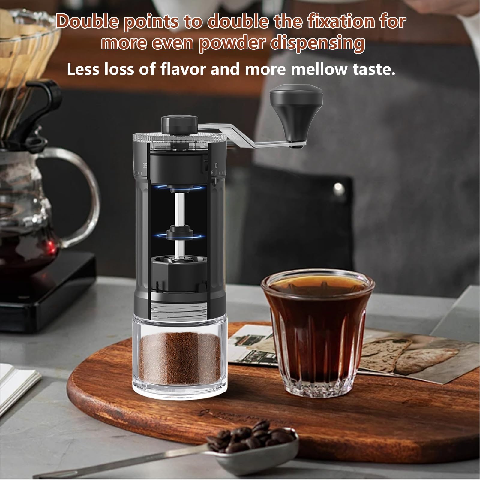 Handmatige koffiemolen, met conische keramische molen, hoge precisie, nauwkeurige instelling van de maalgraad op 40 niveaus, geschikt voor Aeropress, voor over- en mokka-koffiezetapparaten