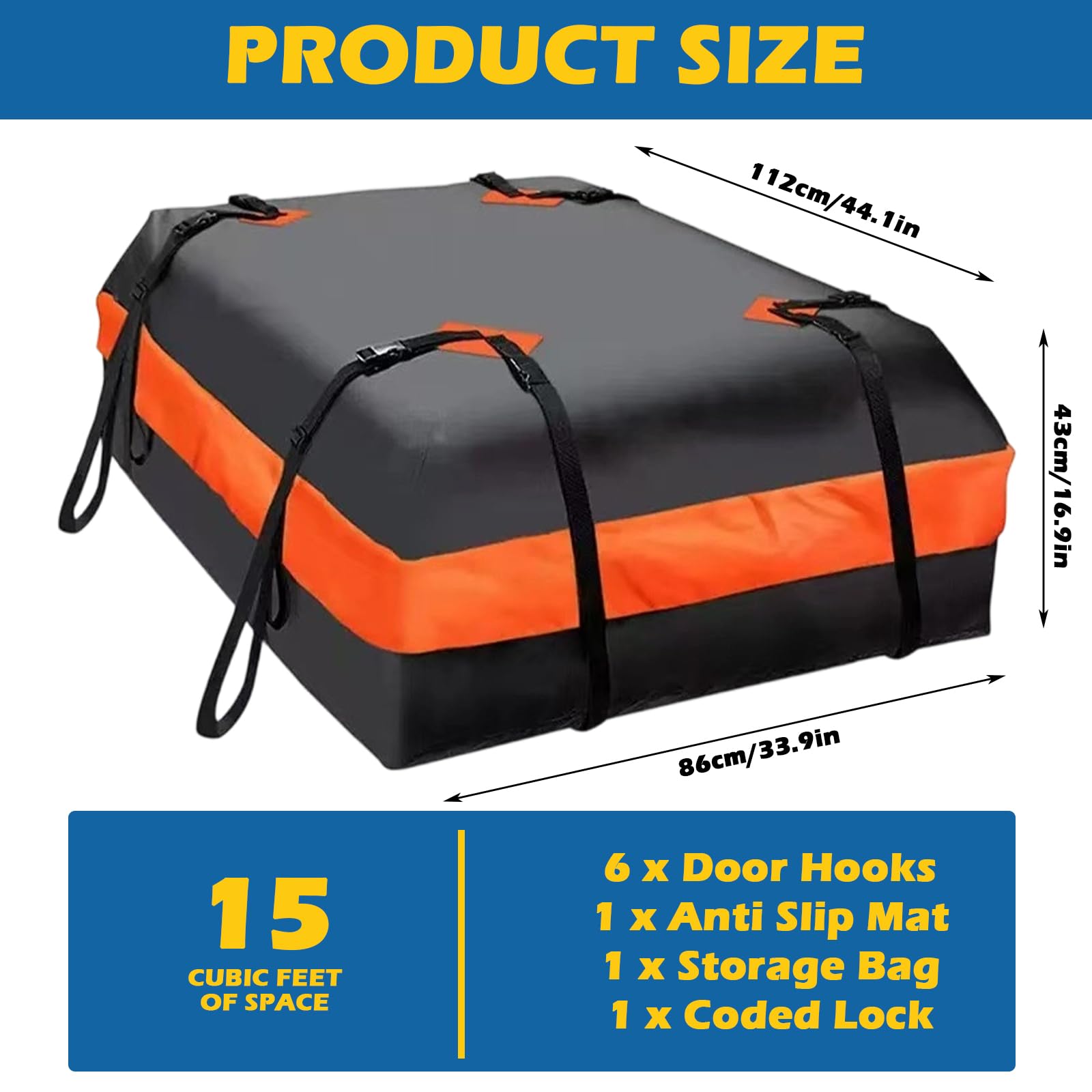 Borsa da tetto per auto, 400 l, impermeabile, con portapacchi, morbido portapacchi con tappetino antiscivolo, serratura, 6 ganci per porte e custodia, per SUV, viaggi, vacanze
