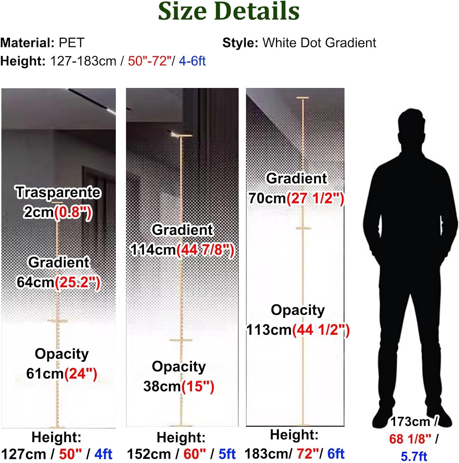 Gradient Window Film Apartment Privacy Window Tint, White Polka-Dot Gradient Frosted Glass Sticker, Emovable Peel Stick Home Door Window Film, Cuttable Glass Tint(4ftx19.7ft)
