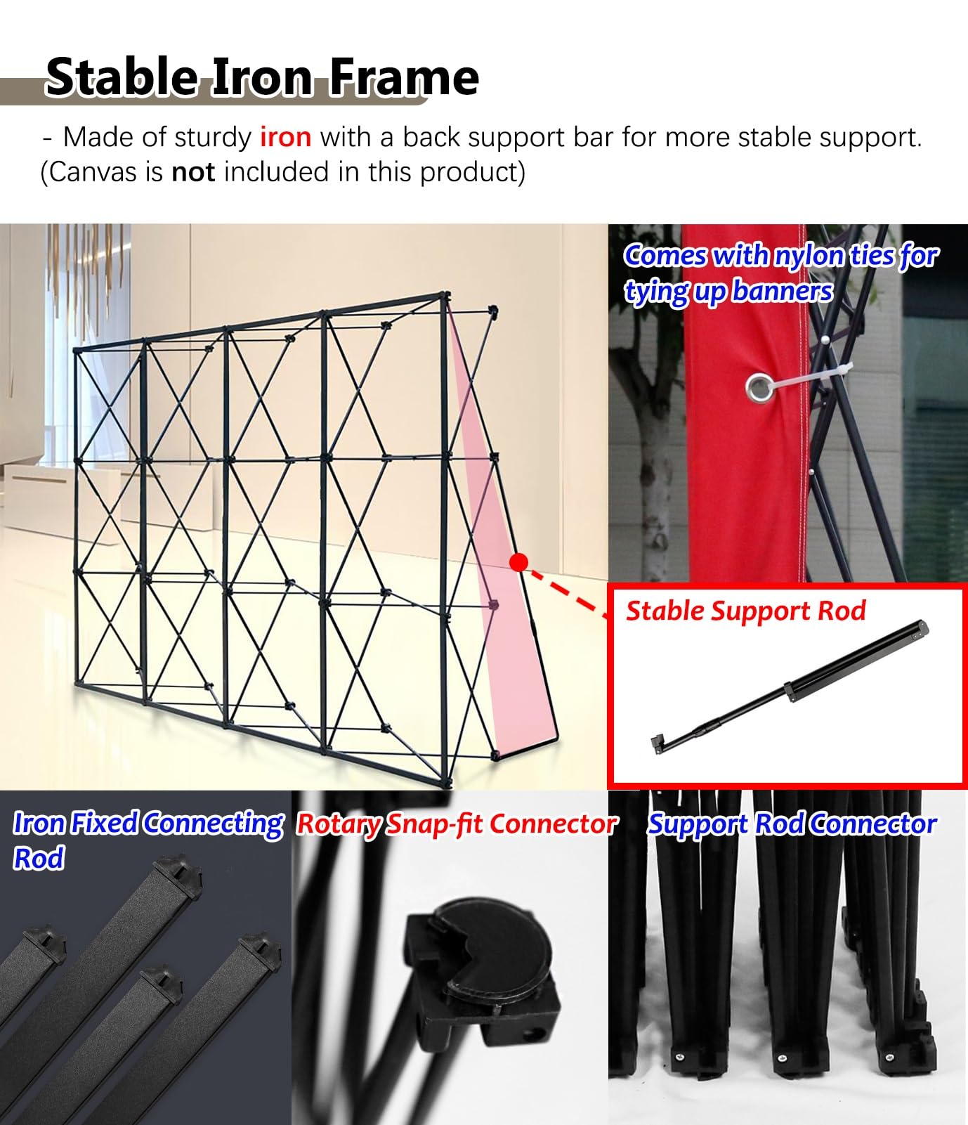 Soporte plegable para carteles con tiras de fijación y barras de soporte para la espalda para fotografía de boda y uso en exposiciones