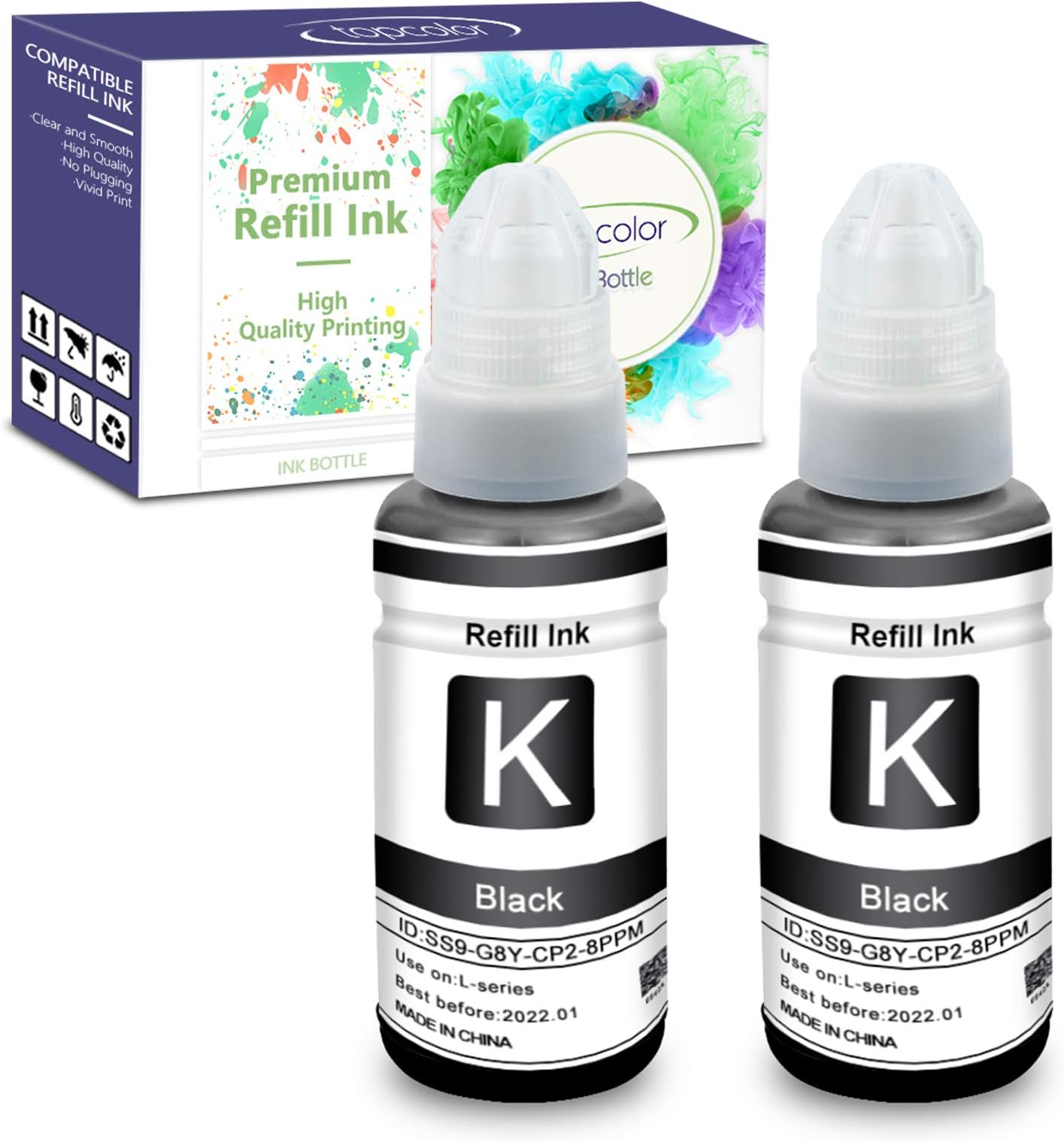 Topcolor Compatible Refill Bottle Ink Replacement for T664 T664 Black 2x70mL Compatible for Inkjet Printer for ET-2550 ET-4550 ET-2500 ET-4500 ET-2650 ET-3600 ET-1650