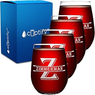 Personalized Wine Glass Set of 4 with Initial and Name 17 oz Custom Engr...