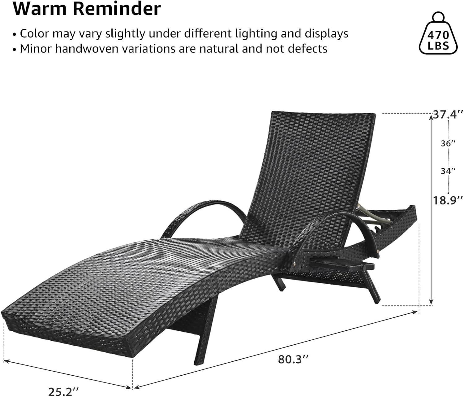 80” Patio Chaise Lounge Set of 2, Outdoor Rattan Reclining Loungers with Pull-Out Side Table, 4-Position Adjustable Backrest, All-Weather PE Wicker, Steel Frame for Pool, Deck, Backyard, Black