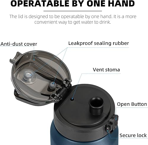 Miniatura 2 de Fanhaw Botella de agua aislada de acero inoxidable de 24 onzas con tapa antipolvo, botella de metal al vacío a prueba de fugas para niños, mujeres y
