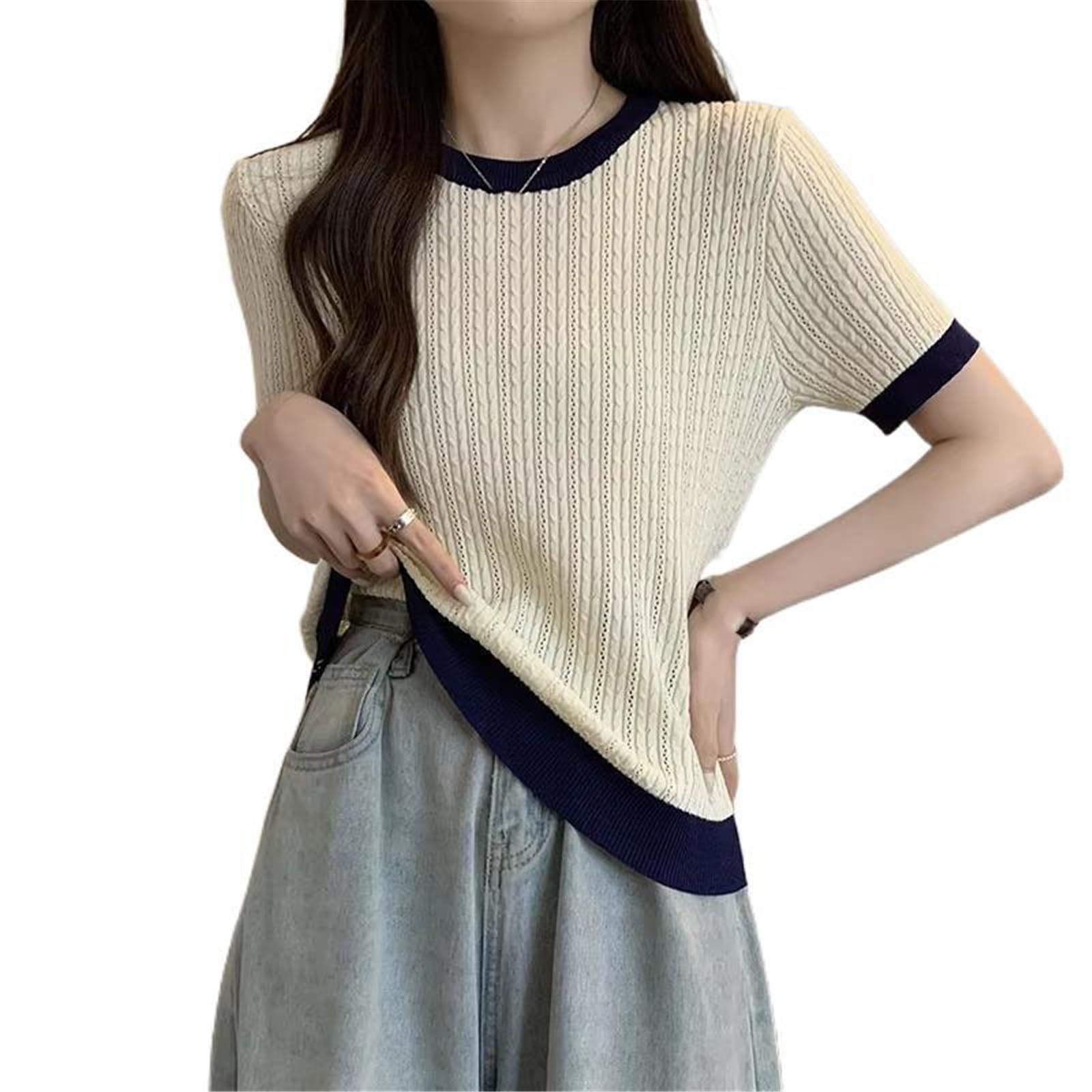 Maglia Oversize Donna, Top Morbido a Maniche Corte e Collo Tondo per Estate