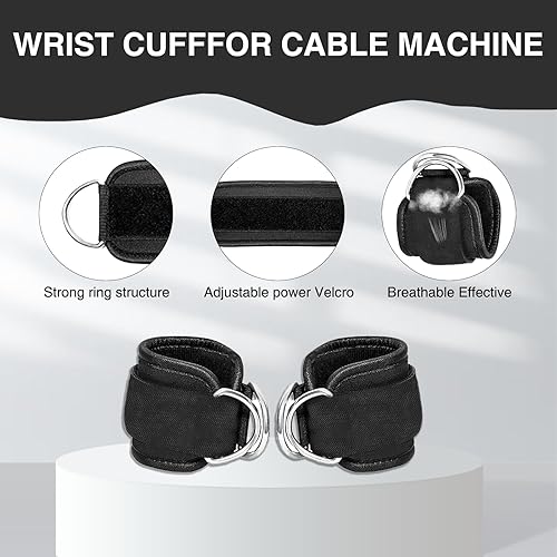 Miniatura 3 de 2 correas de levantamiento de muñequeras con anillos en D para máquina de cable, correas ajustables para levantamiento de pesas de gimnasio