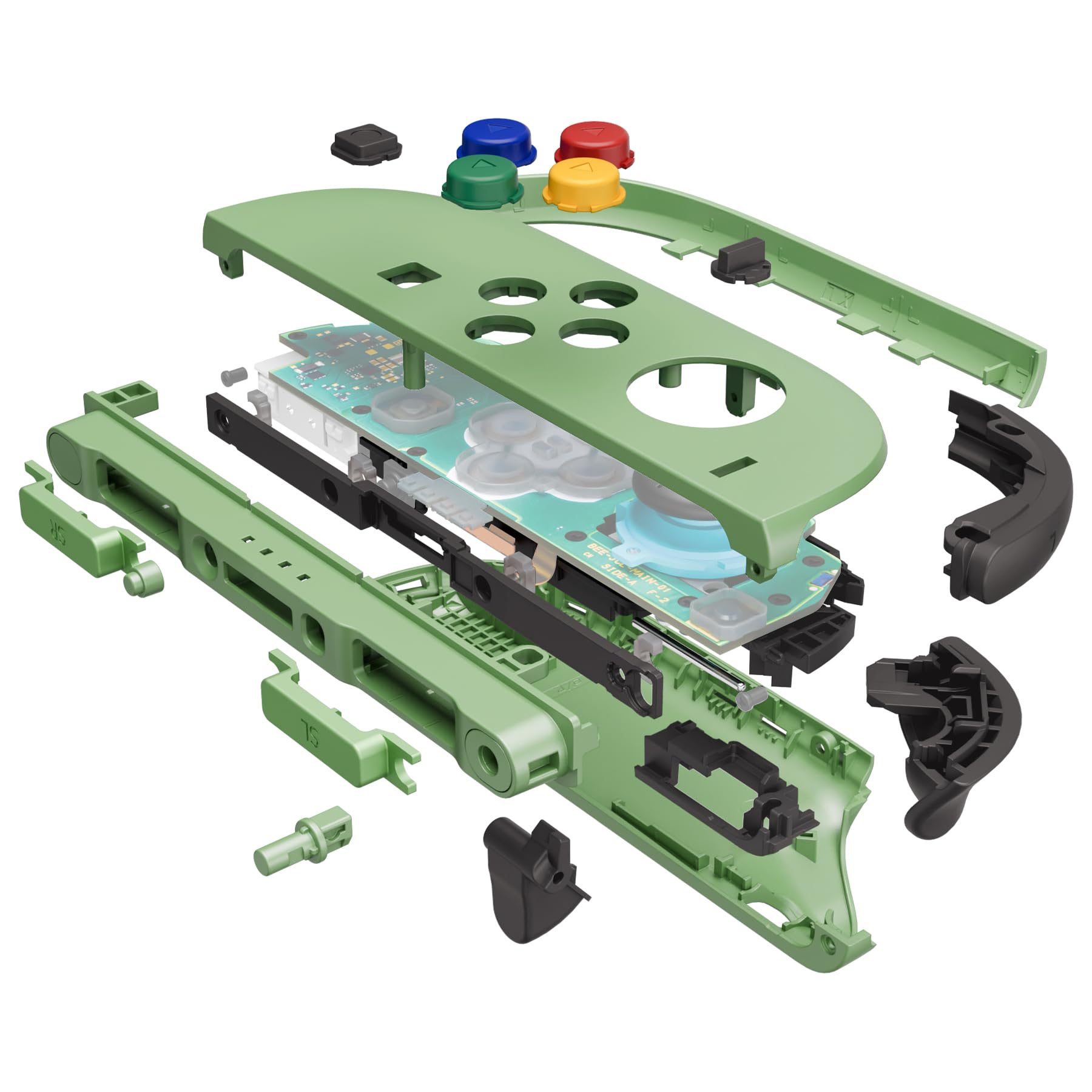 eXtremeRate Ersatz Full Shell & Tasten Set für Switch 2 Joycons, Deluxe Version DIY- Front Gehäuse/Back Case/Griff Deko-Streifen/Mittel Rahme/Knöpfe Zubehör für Nintendo Switch 2 Joy Con-Matcha Grün