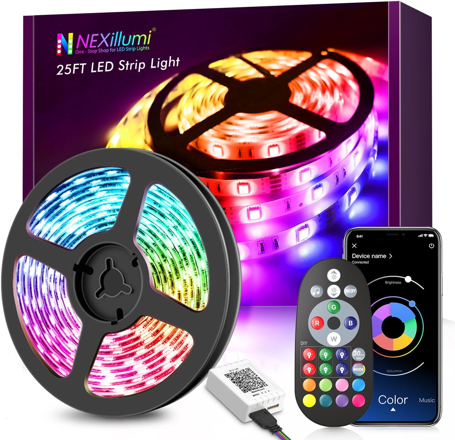 NEXillumi 25ft LED Strip Lights, APP Control Music Sync