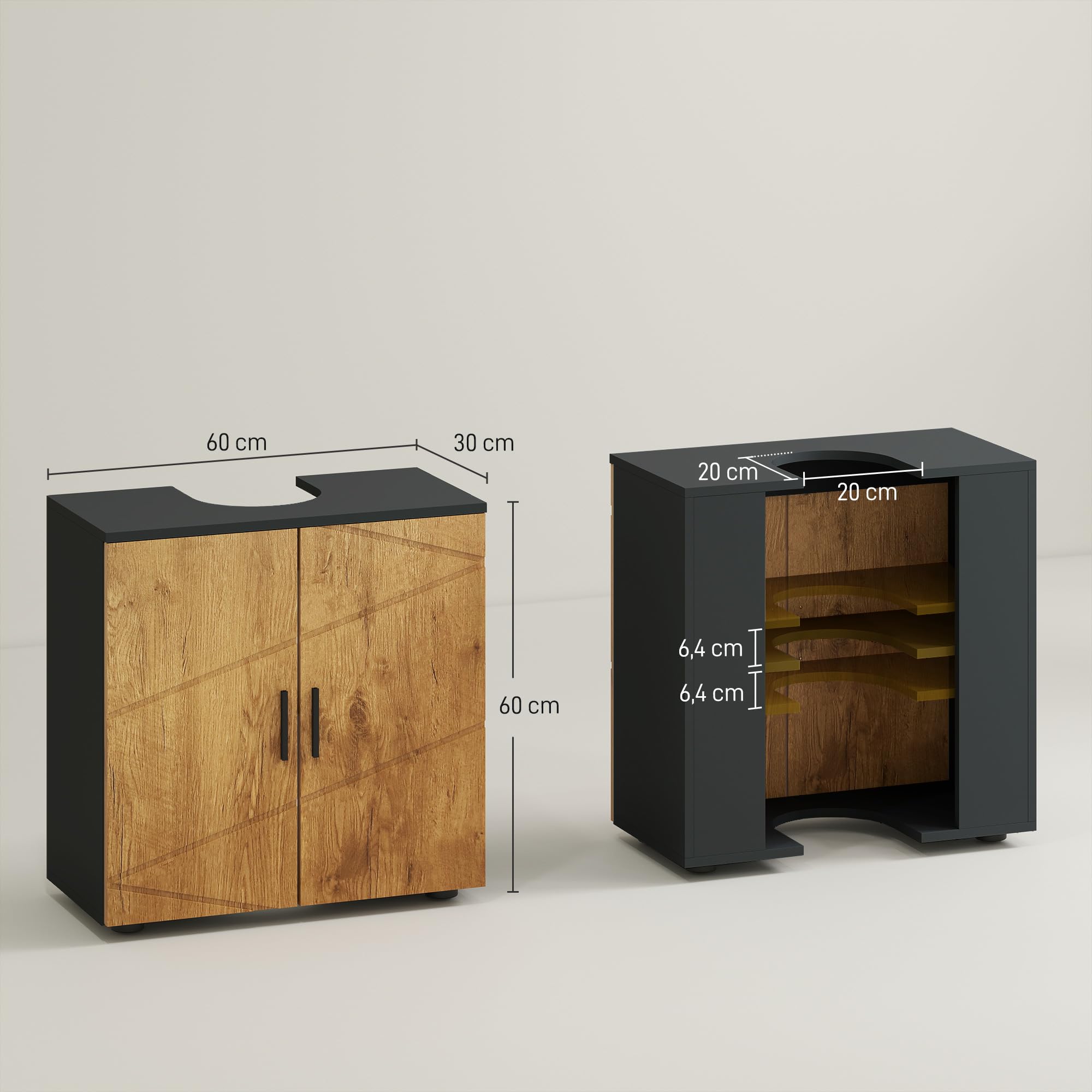 kleankin - Mueble bajo Lavabo (60 x 30 x 60 cm), Color Gris Antracita