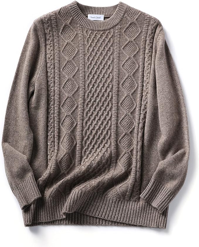 Men's Italian Yak Velvet Wool Sweater Autumn Winter Retro Twisted Round