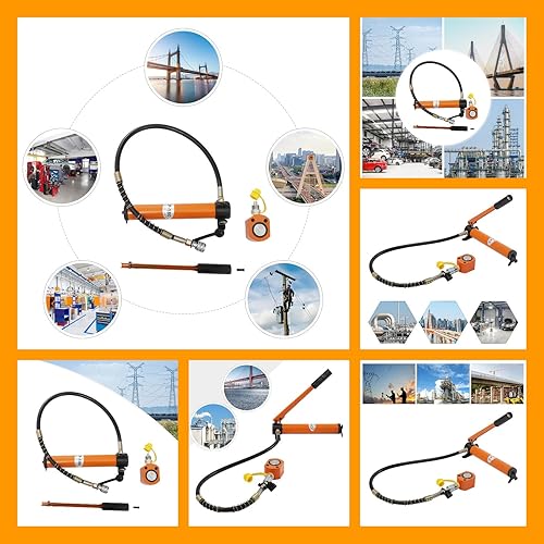 Miniatura 7 de BSY-10 Gato hidráulico+bomba hidráulica de mano CP-180, 10T22046lbs 11mm0.43in Stroke Hydraulic Ram Cylinder Jack&350CC Bomba hidráulica manual,