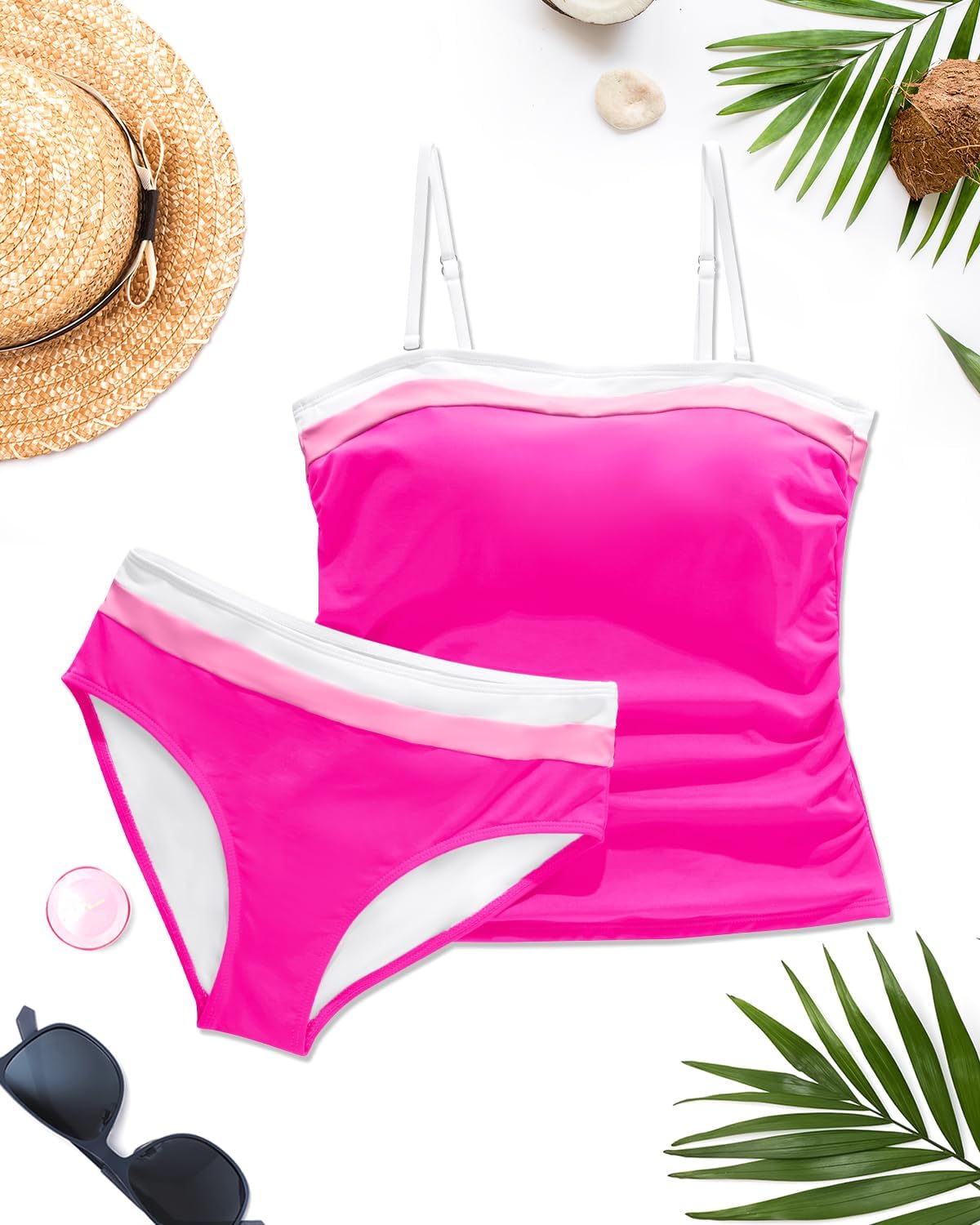 Daci Bandeau Tankini Swimsuits for Women - Two Piece Ruched Tummy Control Bathing Suit Strapless Swimwear with Bottom - Image 5