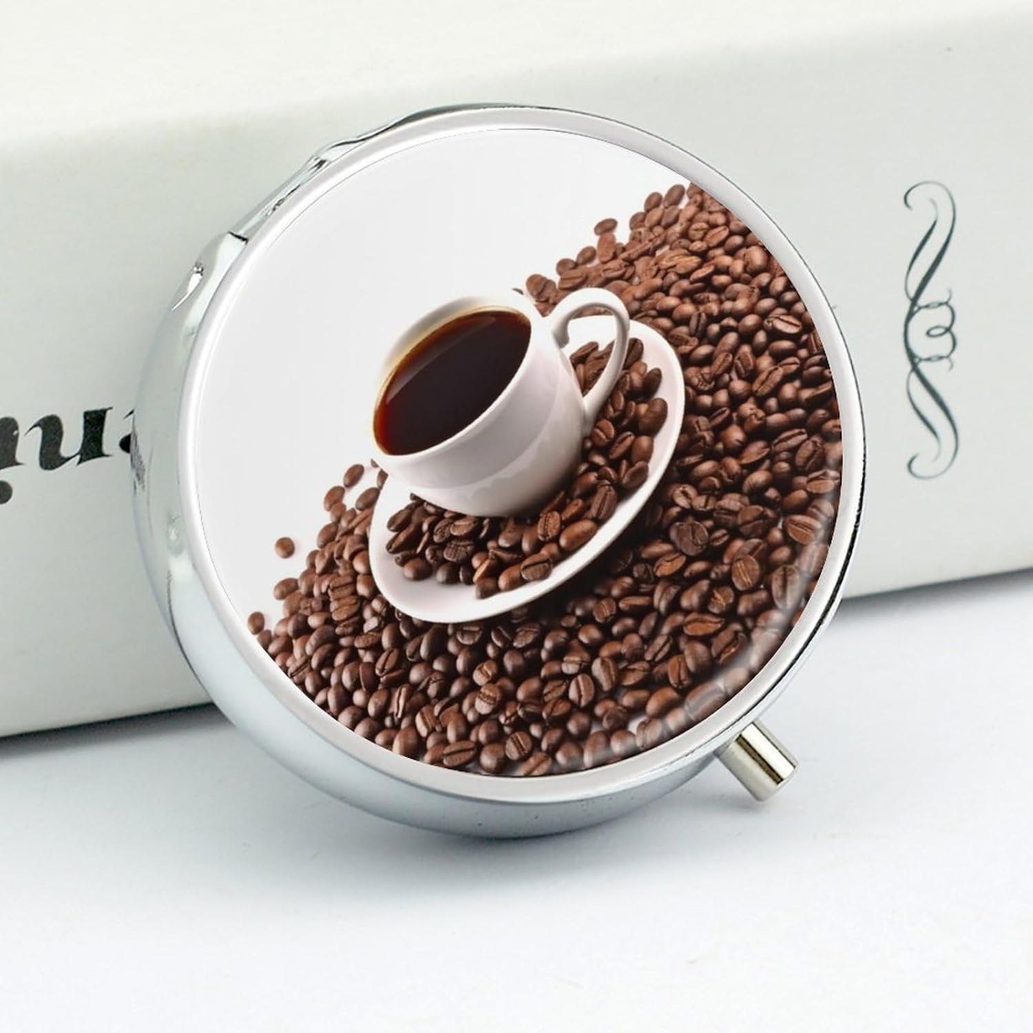 Round Silver Pill Box Small Pill Case for Purse and Pocket 3 Compartment image 4