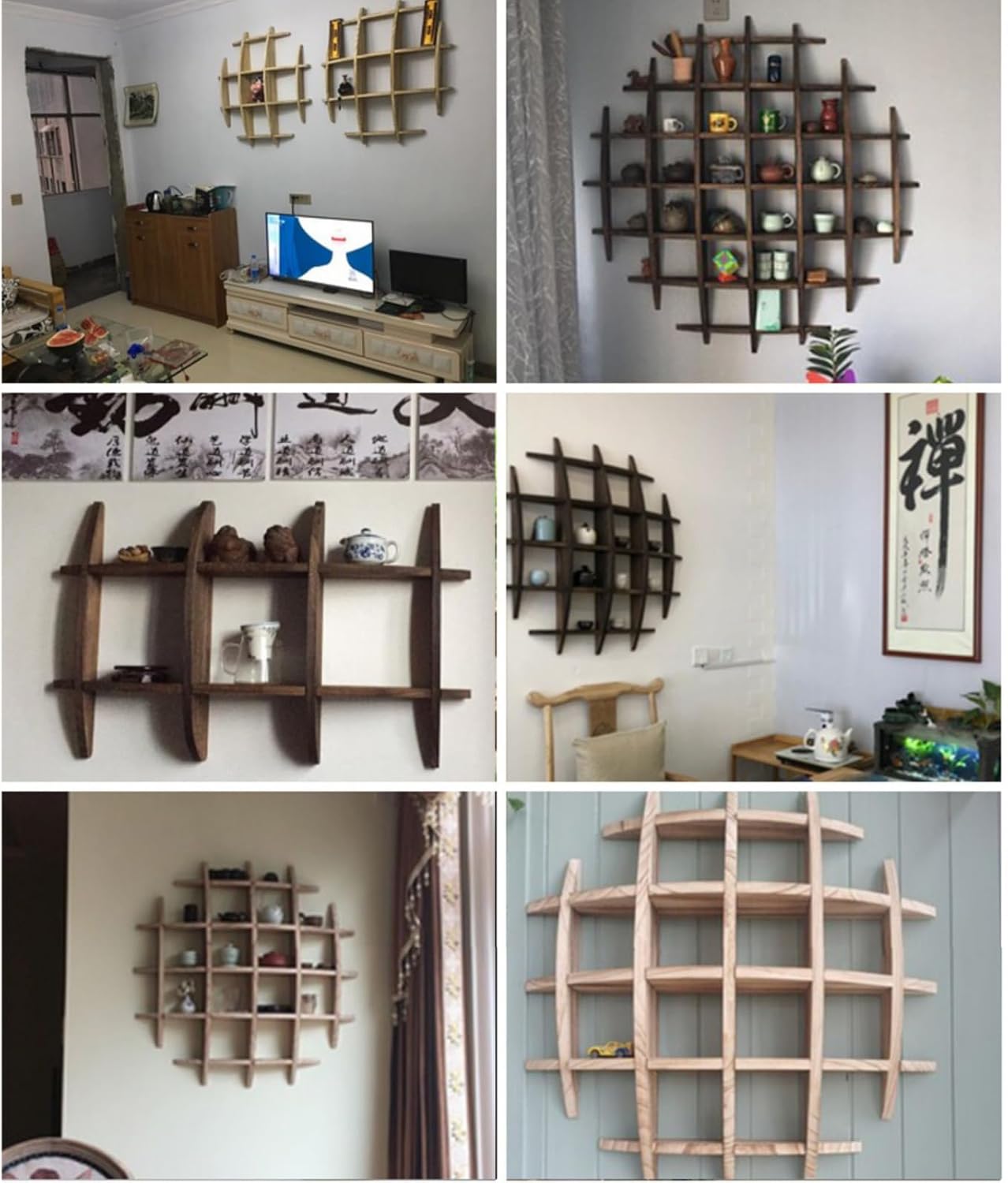 Coffee Mug Display Wall Mounted, Solid Wood Chinese Sphere Shelf Mug Rack, Tea Cup Holder, Mug Shelf for Wall Living Room Kitchen Office(39.3"/100cm, Brown)