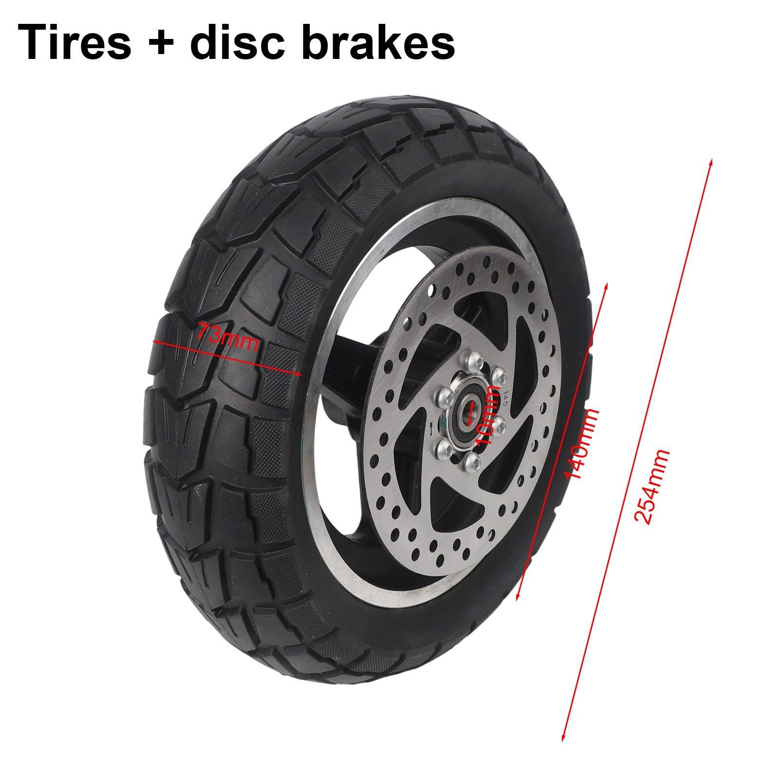 Volante de 10 pulgadas con neumáticos de goma maciza, 10 x 2,70 – 6,5/70/65-6,5 para scooter eléctrico ¨C Offroad-f?hig, incluye disco de freno (140 mm), rueda de goma negra