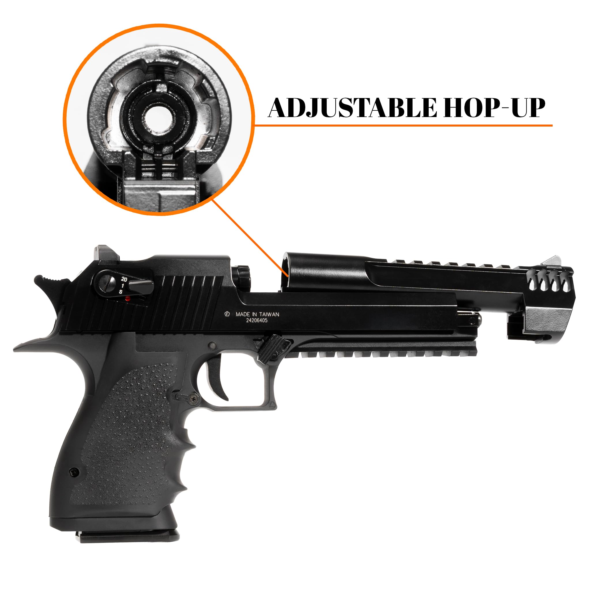 Pistola CO2 Desert Eagle DE L6 softair blowback, POTENZA 0,9 JOULE, polimero/metallo, singolo/raffica, hop-up, 269mm 1094g, bundle 1000 pallini + 5 bombolette