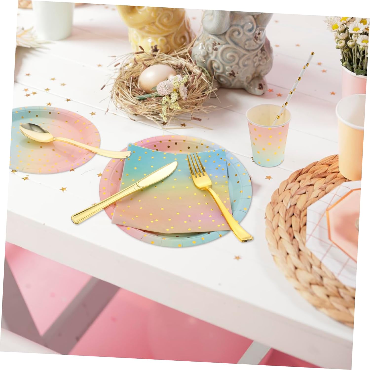 Garneck 1set Party Dinnerware for Birthdays Weddings and Bbqs Includes Plates Cups Napkins and Cutlery for Guests Vibrant and Decorative Tableware