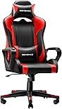 SONGMICS Fauteuil Gamer, Chaise de Bureau, Siège Ergonomique, avec Support Lombaire réglable, Appui-tête Amovible, Hauteur réglable, Dossier inclinable, Charge 150 kg, Noir et Rouge RCG011B01