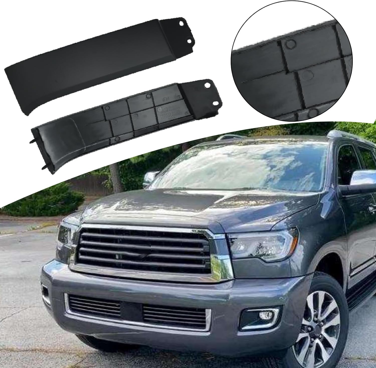 2Pcs Front Bumper Grille Headlight Filler Trim Panels Replacement for 2007-2013 Toyota Tundra 2008-2017 Toyota Sequoia, Replaces 539310C901 539320C901 53931-0C901 53932-0C901
