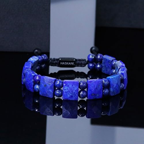 Miniatura 2 de Mens Bracelet Beads Crystal Bracelet for Men, HASKARE Energy Bead Bracelet Healing Stone Lapis Lazuli Bracelet, Real Blue Gemstone Protection