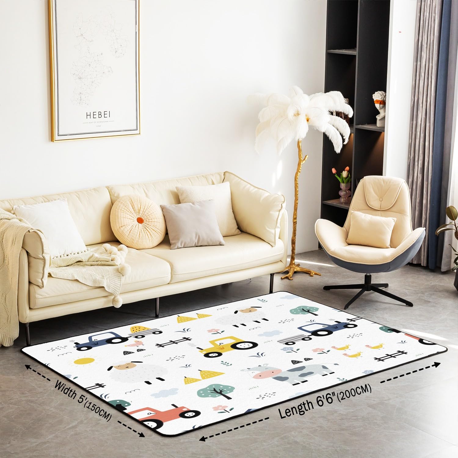 Loussiesd Tractor Decor Carpet Area Rug 100 * 150cm Cartoon Farm Equipment Trucks Living Room Rugs for Kids Boys Girls Decor Farm Animal Accent Rug Microfiber Farm Nursery Decor Decor Rug - Image 3