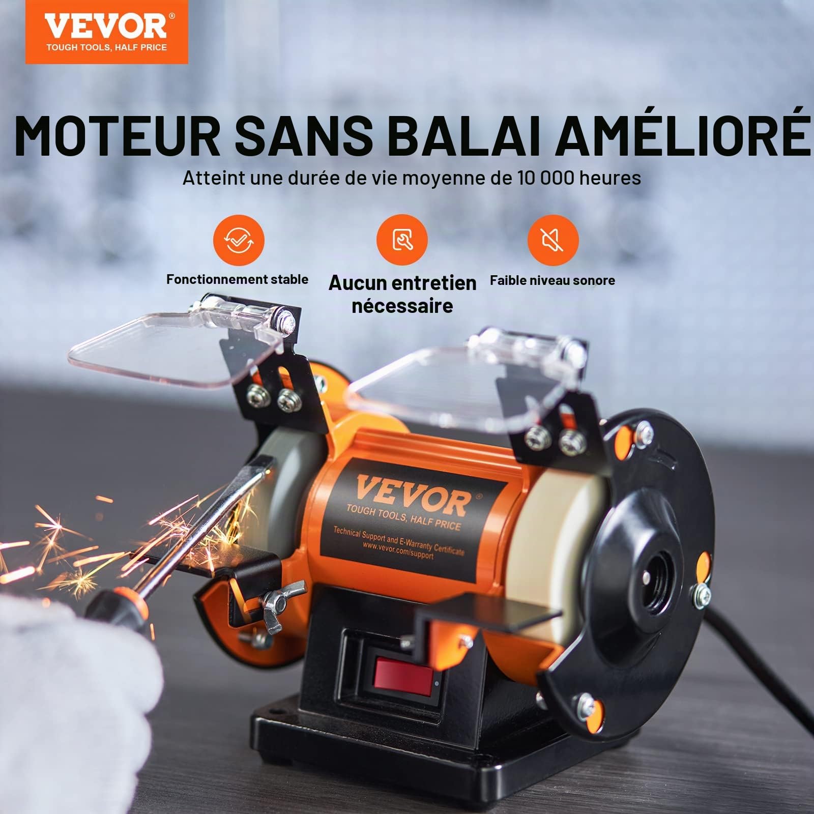 VEVOR Touret à Meuler 50 W Moteur sans Balais Polisseuse d’Établi 2980 tr/min avec 3 Meules 100+ Accessoires Machine de Polissage Fin et Grossier Meulage Élimination de la Rouille des Métaux Bijoux | Pour métal/bijoux/bois/jade/plastique/argent DIY, avec