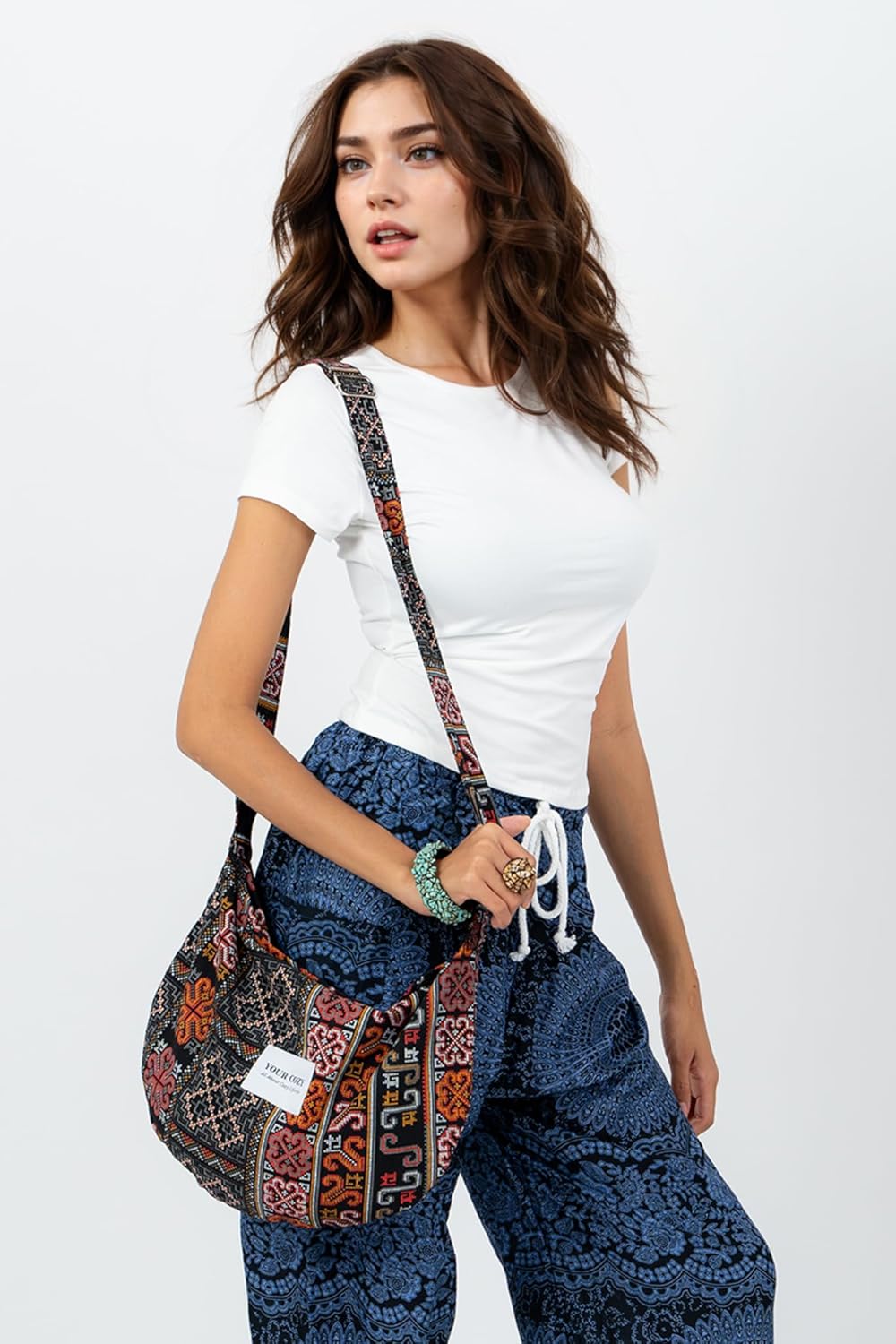 Crescent Crossbody Bag for Women Boho Sling Purse with Zipper Lightweight Hobo Messenger Shoulder Bag - Image 2