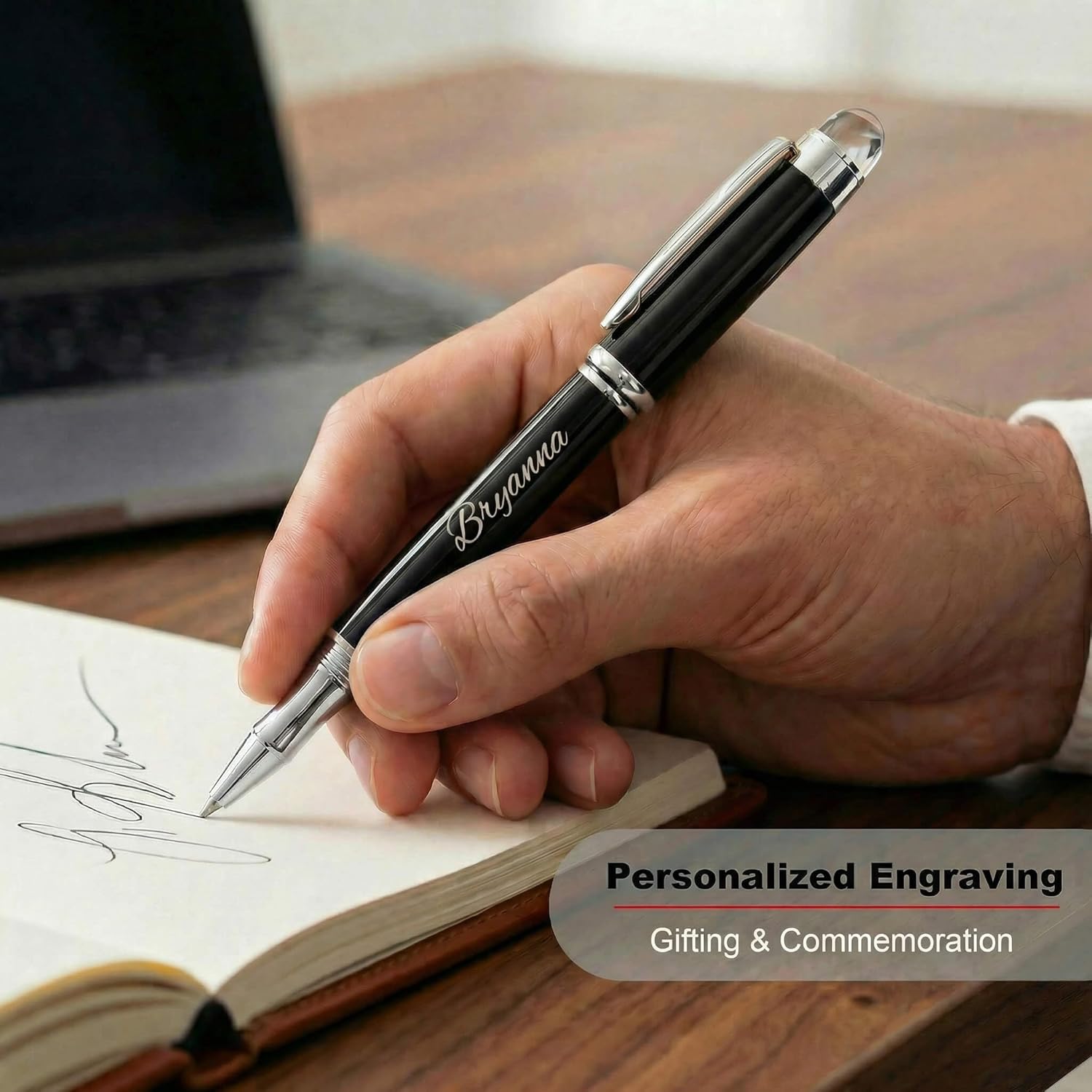 Yastar Customised Gift Pen Set a Custom badge - Executive Pen with Crystal Tip Fancy pens Custom with Your Name or Message, Gift Set for Office Business Men & Women Friends