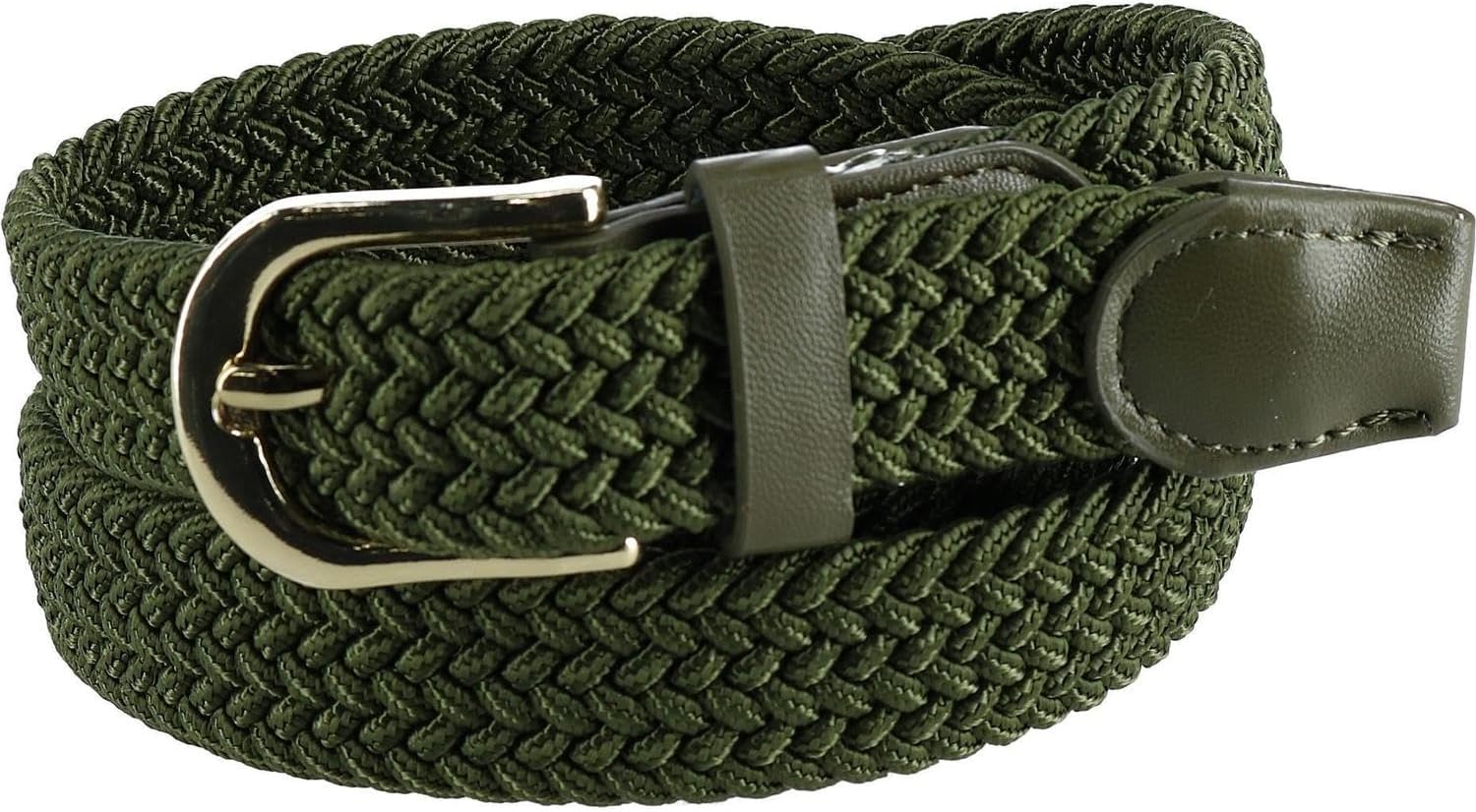 CTM Women's Elastic Braided Stretch Belt with Gold Buckle 1 Inch