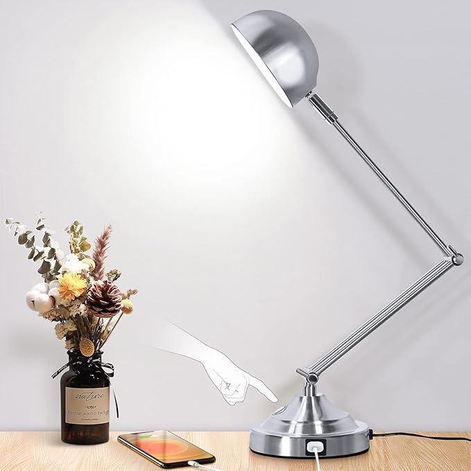 Architect Silver Desk Lamp Dimmable with USB Port, Adjustable Touch