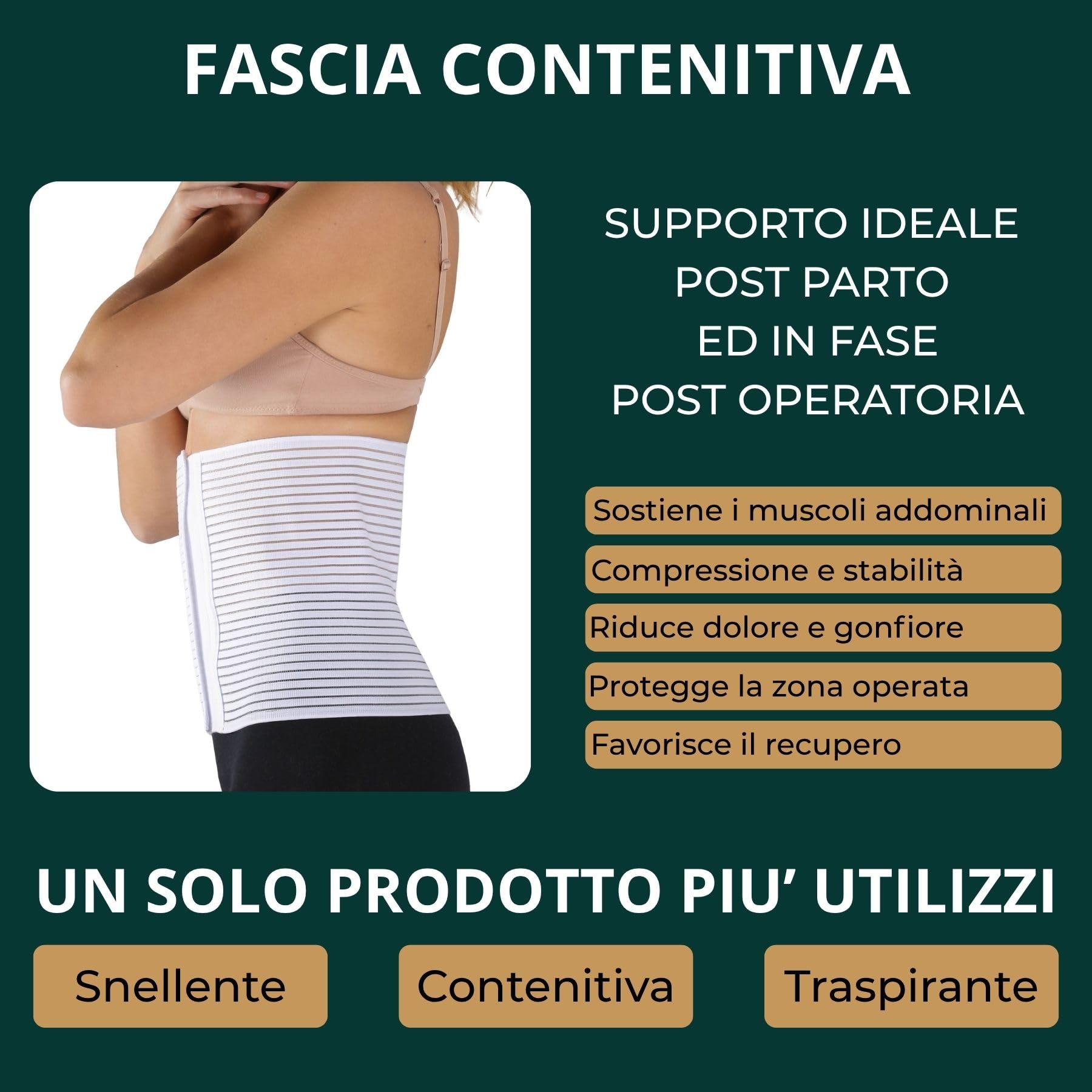 Easy8 – H28/80 Pancera Contenitiva Uomo Donna, Pancera Post Parto, Altezza 28 cm, Fascia Addominale Post Operatoria, Elastica, Guaina, Lombare, Corsetto, Chiusura a Strappo Regolabile