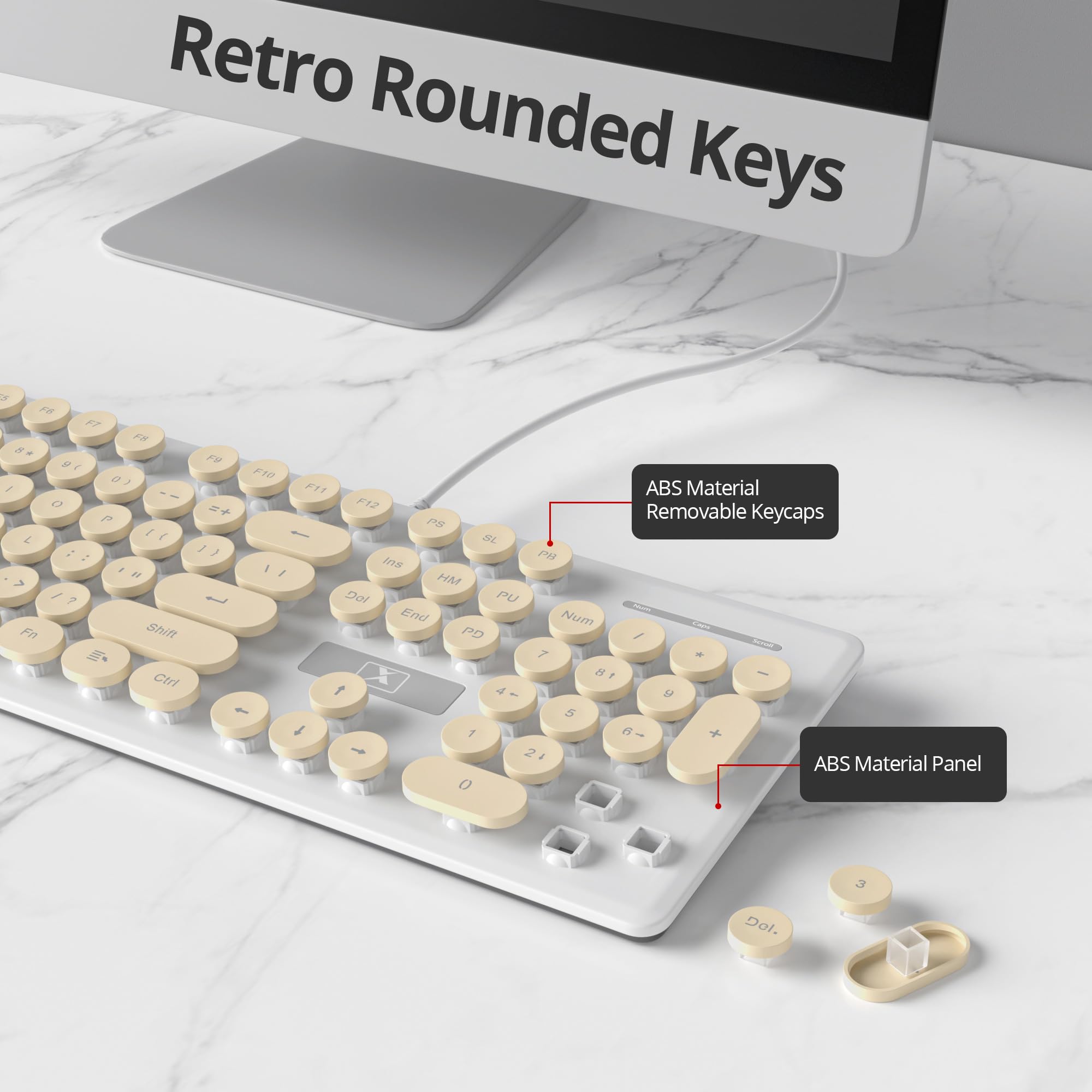 SOLIDEE Retro-Tastatur - Schreibmaschinen-Design Mit Runden Tasten