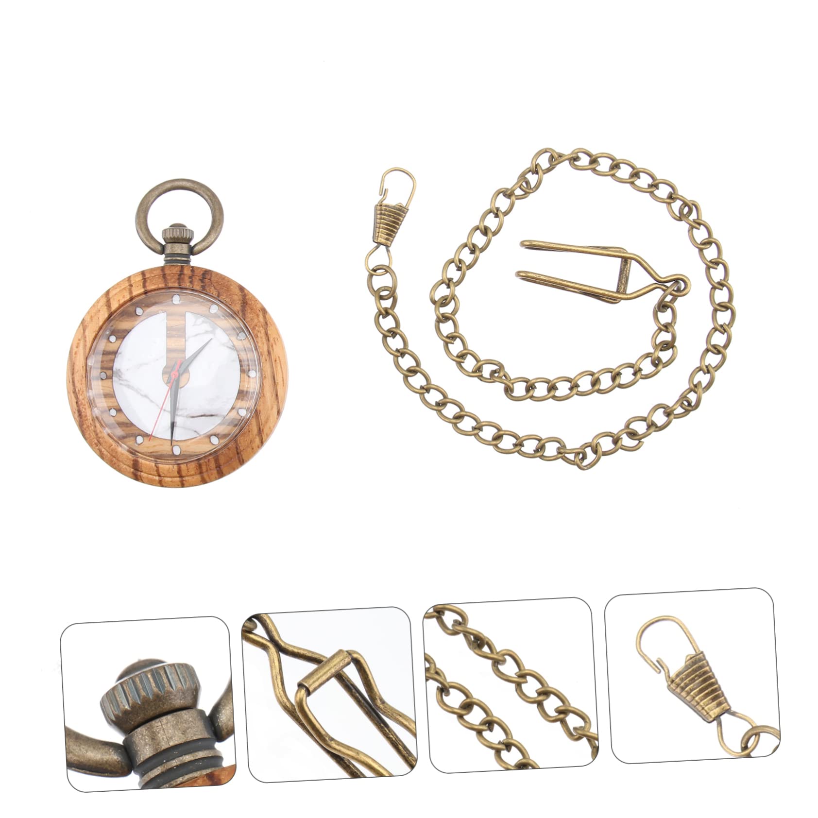 SHERCHPRY 2piezas Reloj De Bolsillo De Cuarzo Retro Cadena De Madera Reloj De Decoración Elegante para De Cumpleaños y