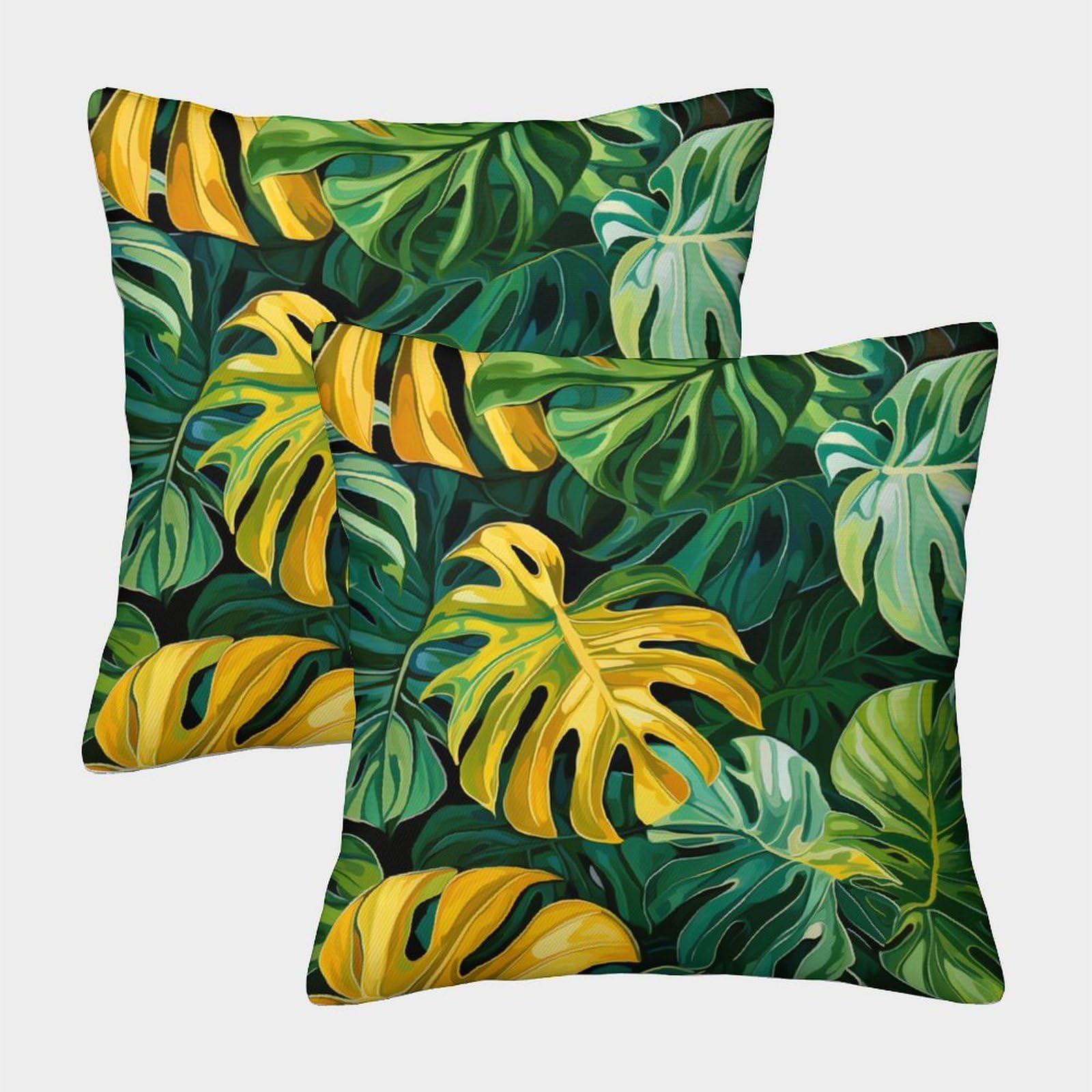 EMYXPAQM Cushion Cases Green Yellow Leaf Plants Polyester Decorative Square Pillow Cover Set of 2 - for Sofa/Bed/Indoor/Outdoor 45x45cm
