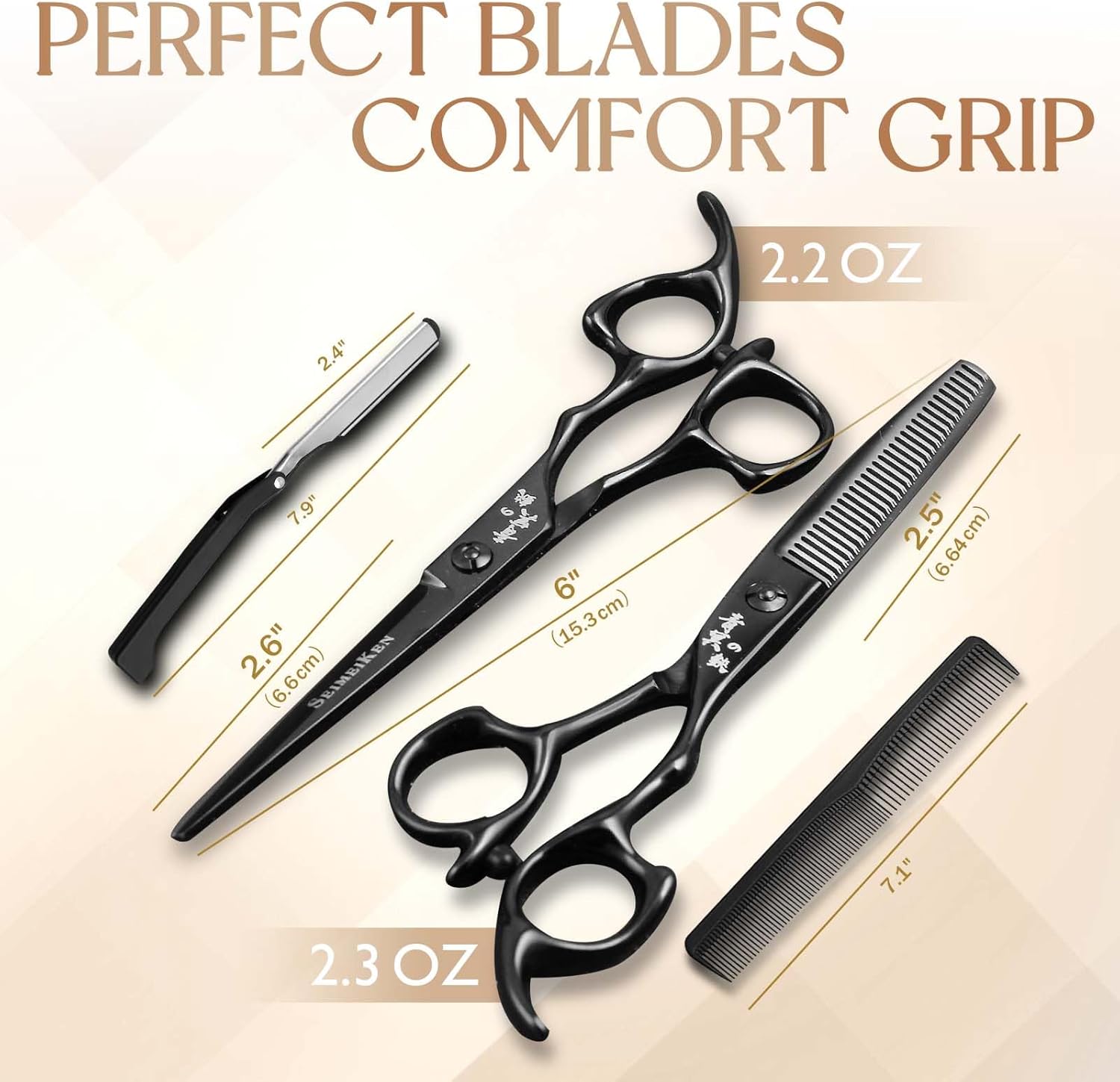 Hair Cutting Scissors Thinning Shears - 6.0 Inch Professional Hair Cutting Shears - Japanese 440C Stainless Steel Haircut Scissors - Convex Blade for Ultra-Sharp Smooth Cuts for Salon & Home Use
