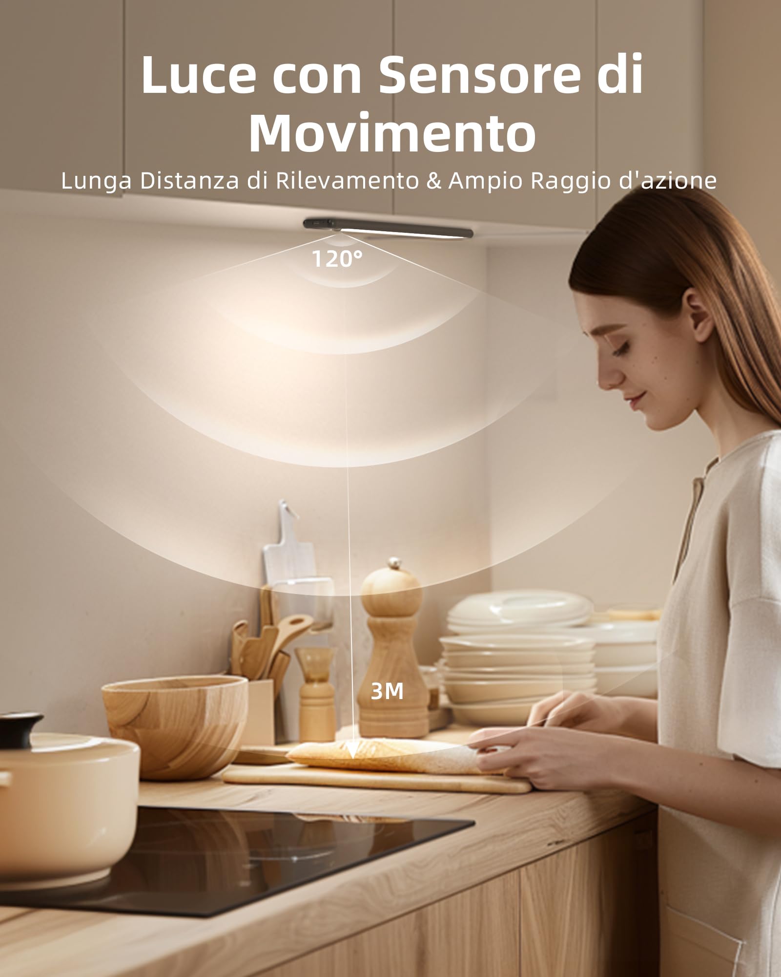 EZVALO Luci Armadio LED, [2 Pezzi] 5000k Luce Bianca Sensore Movimento con Ricarica USB, 52 LED 30cm Luci Camera da Letto con Striscia Magnetica Adesiva, Scale