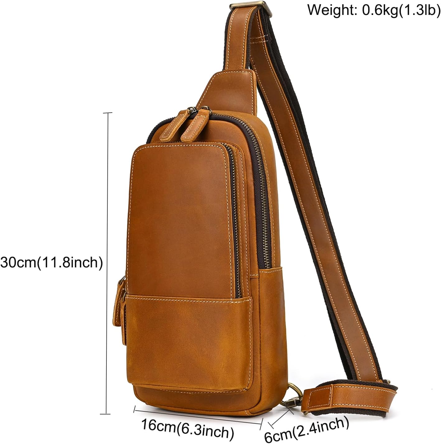 LUUFAN Men's Genuine Leather Sling Bag Chest Shoulder Backpack Multi Pocket Crossbody Bag for Casual Sport Hiking Travel