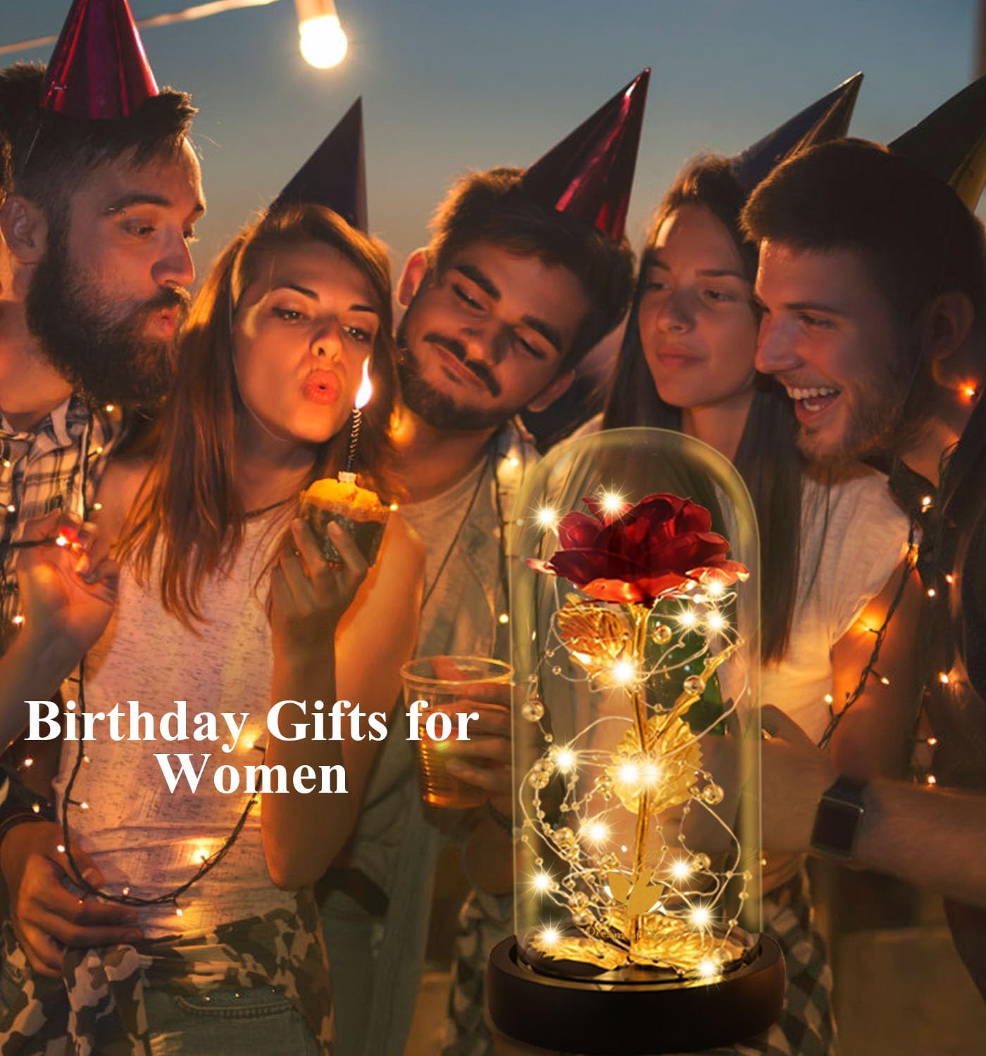 Valentines Rose Gifts for Her Birthday Gifts for Women Valentines Flower Galaxy Glass Rose with 2 Light Modes Forever Eternal Colorful Gold Foil Rose in Glass Dome,Anniversary Valentines Women Gifts - Image 9