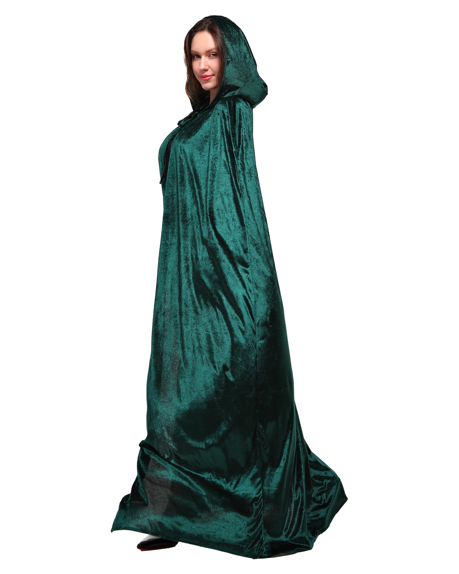 Webeasy Full Length Hooded Velvet Cloak Halloween Christmas Fancy Cape Costumes 160cm/63 inch, Unixsex(Green) - Image 4