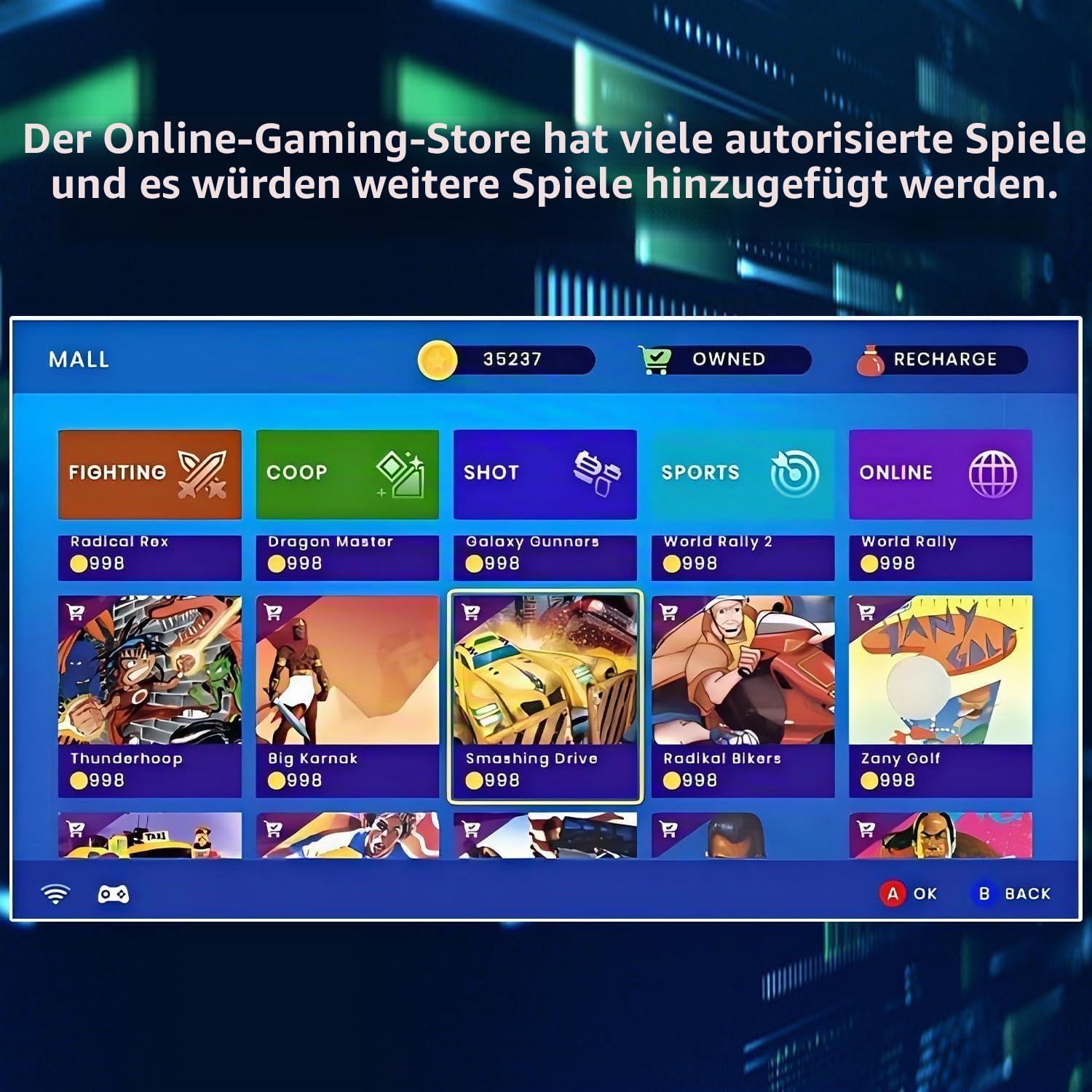 GO15 Retro-Videospielkonsole, Integrierte 12 VISCO- und 18 PIKO-Retro-Spiele mit echter Lizenz, Unterstützt Online-Kämpfe in Echtzeit über die GlobalMatch-Spieleplattform